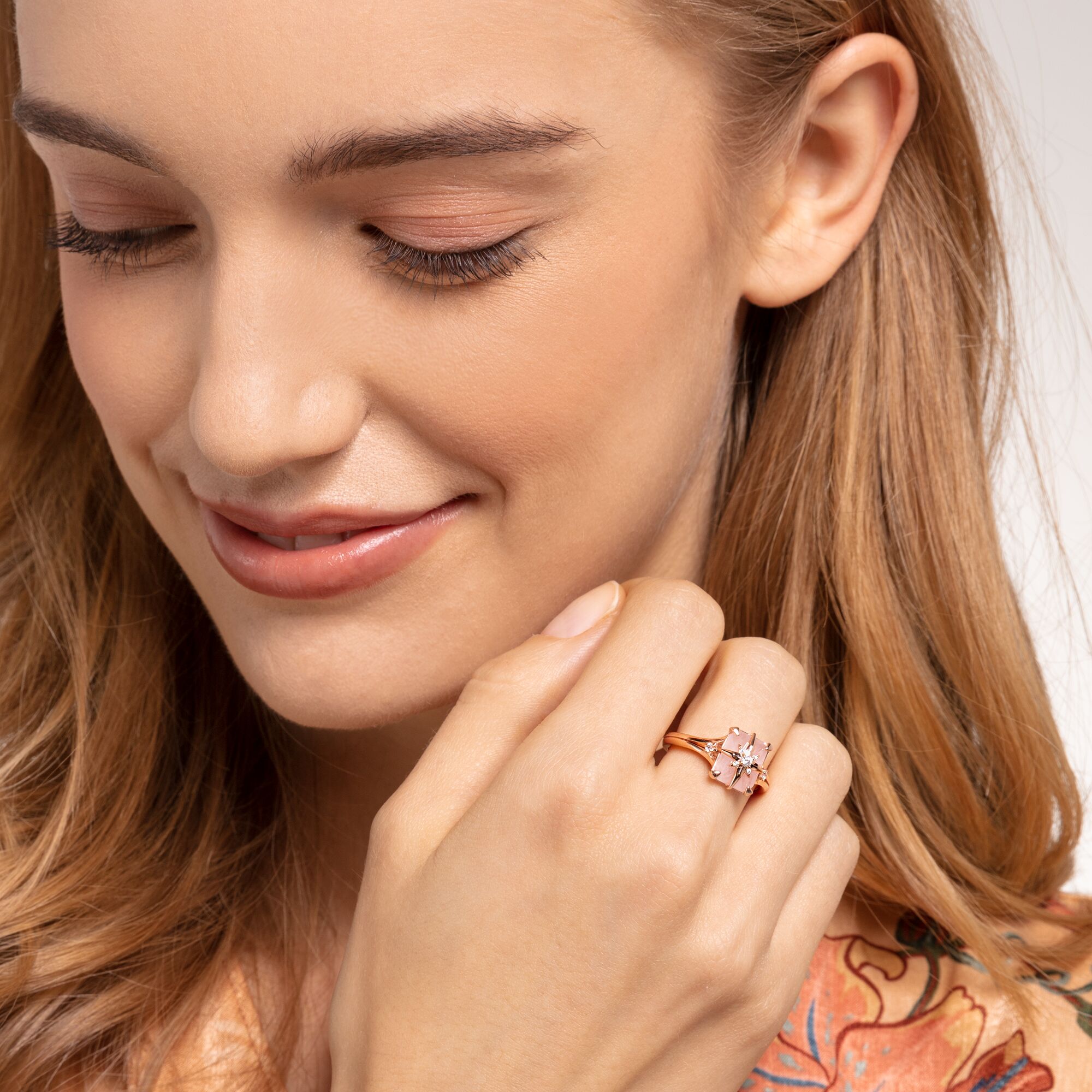 Thomas Sabo Ring Stein Rosa mit Kreuz TR2288-417-9-50