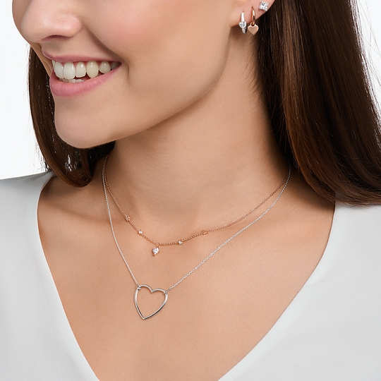 Thomas Sabo Kette Silber rosèvergoldet "Herzen und weisse Steine" KE2154-416-14-L42v