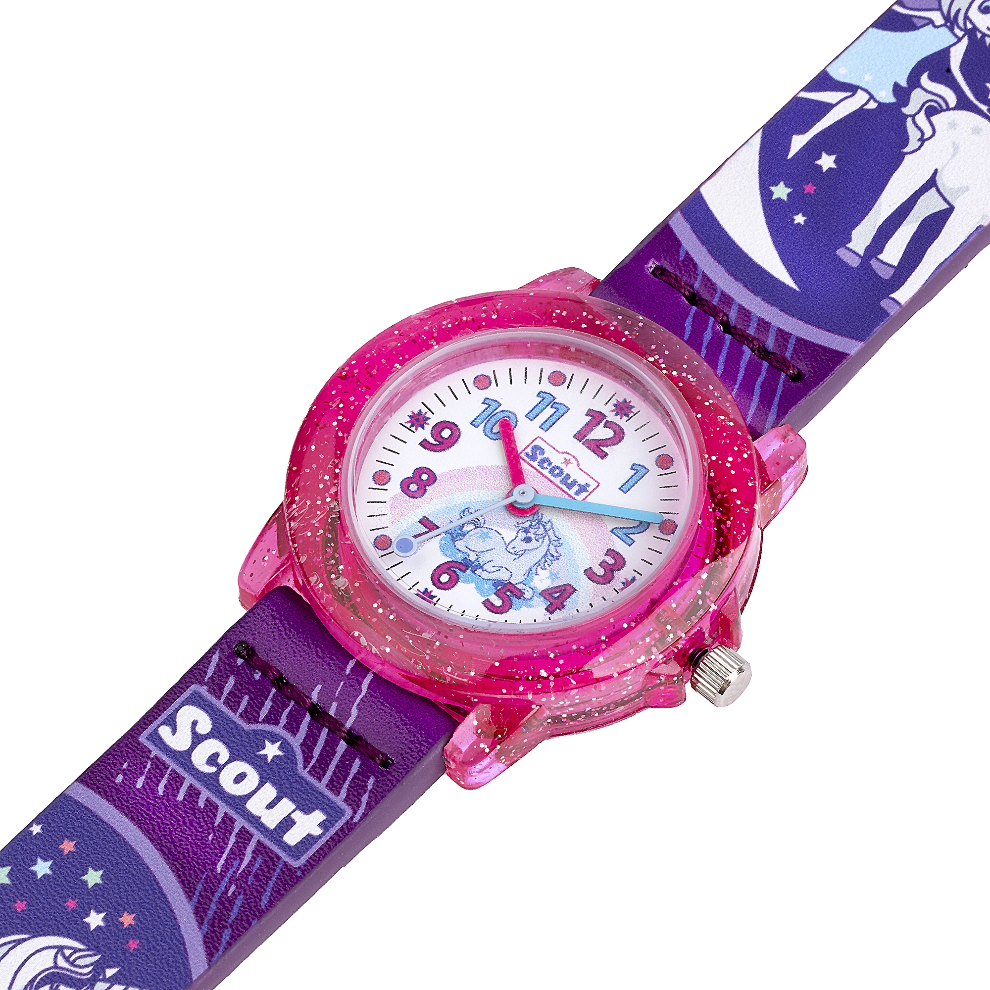 Scout Kinder-Uhr Crystal 30mm Einhorn Kunstlederband lila/pink 5bar