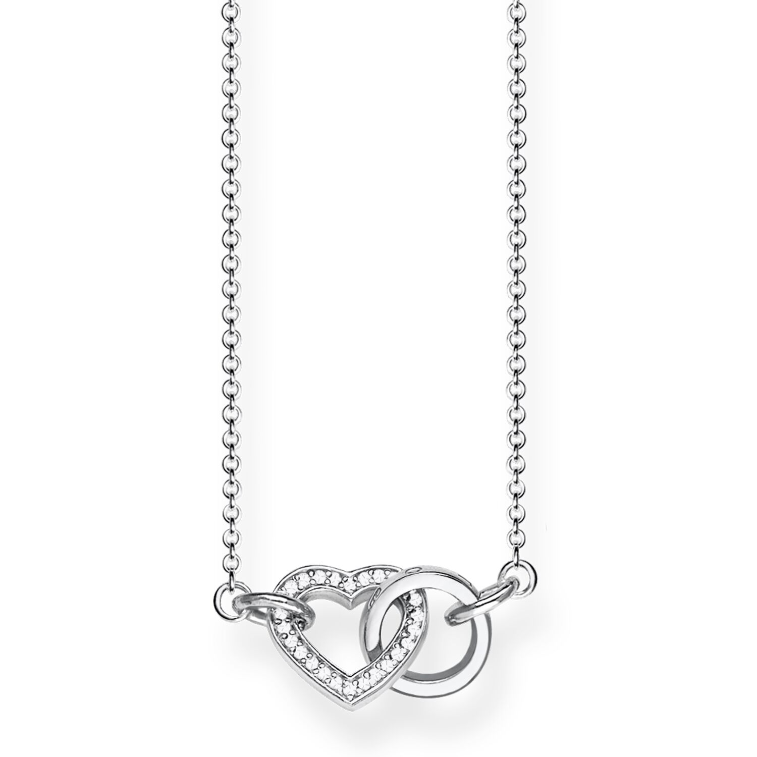 Thomas Sabo Kette aus 925 Sterlingsilber mit weißem Zirkonia und Herz im Kreis Motiv verstellbar 40 42,5 45 cm KE1643-051-14-L45v