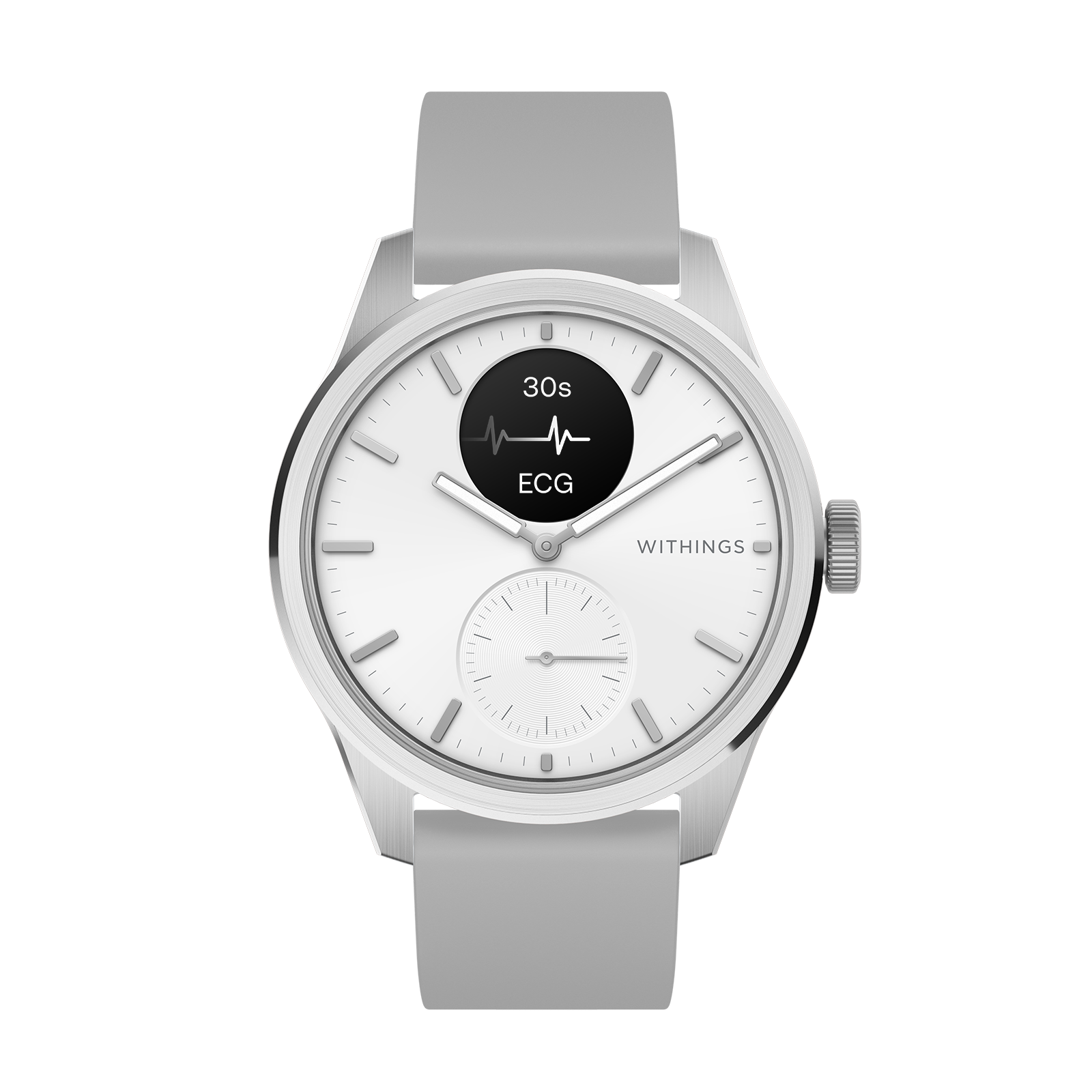 Withings ScanWatch 2 HWA10-MODEL 5-ALL-IN Hybrid Smartwatch 42 mm white mit weißem Zifferblatt, grauem FKM-Band, Saphirglas, 5 ATM, EAN 3700546708312