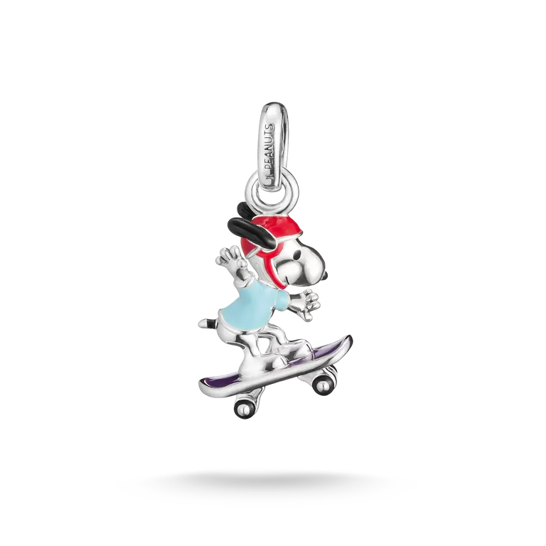 THOMAS SABO PEANUTS Connect Charm Snoopy auf Skateboard aus 925 Silber geschwärzt mit Emaille, Öse, 24 mm, CC1346-664-7, EAN 4051245636437