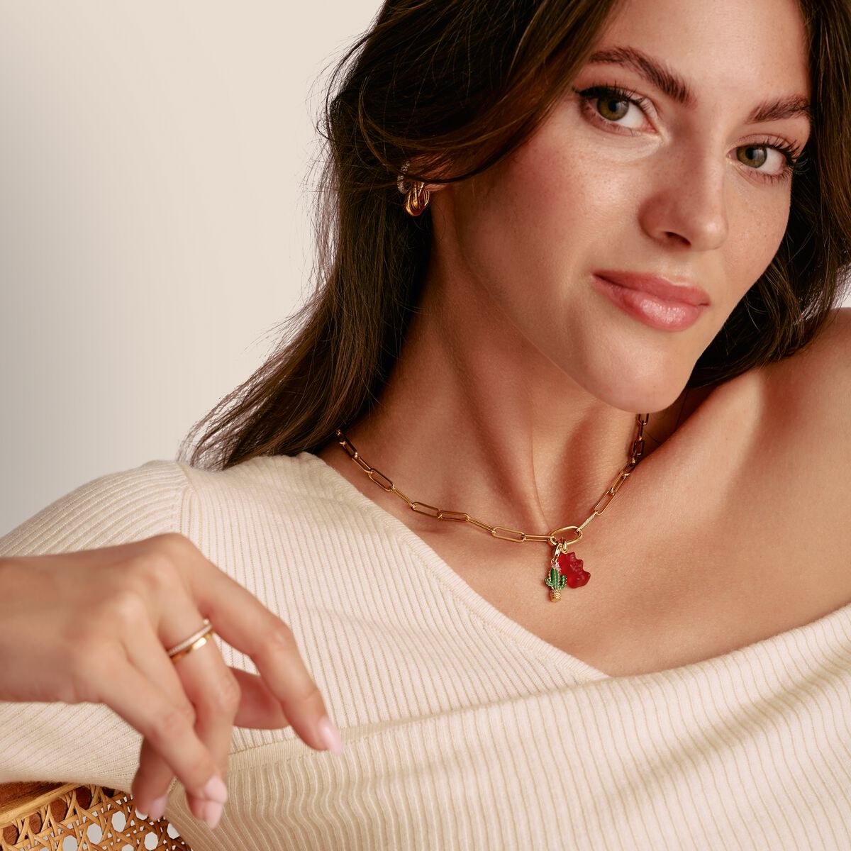 Thomas Sabo CC1275-413-10 Charm-Goldbären-Anhänger in Rot Connect vergoldet