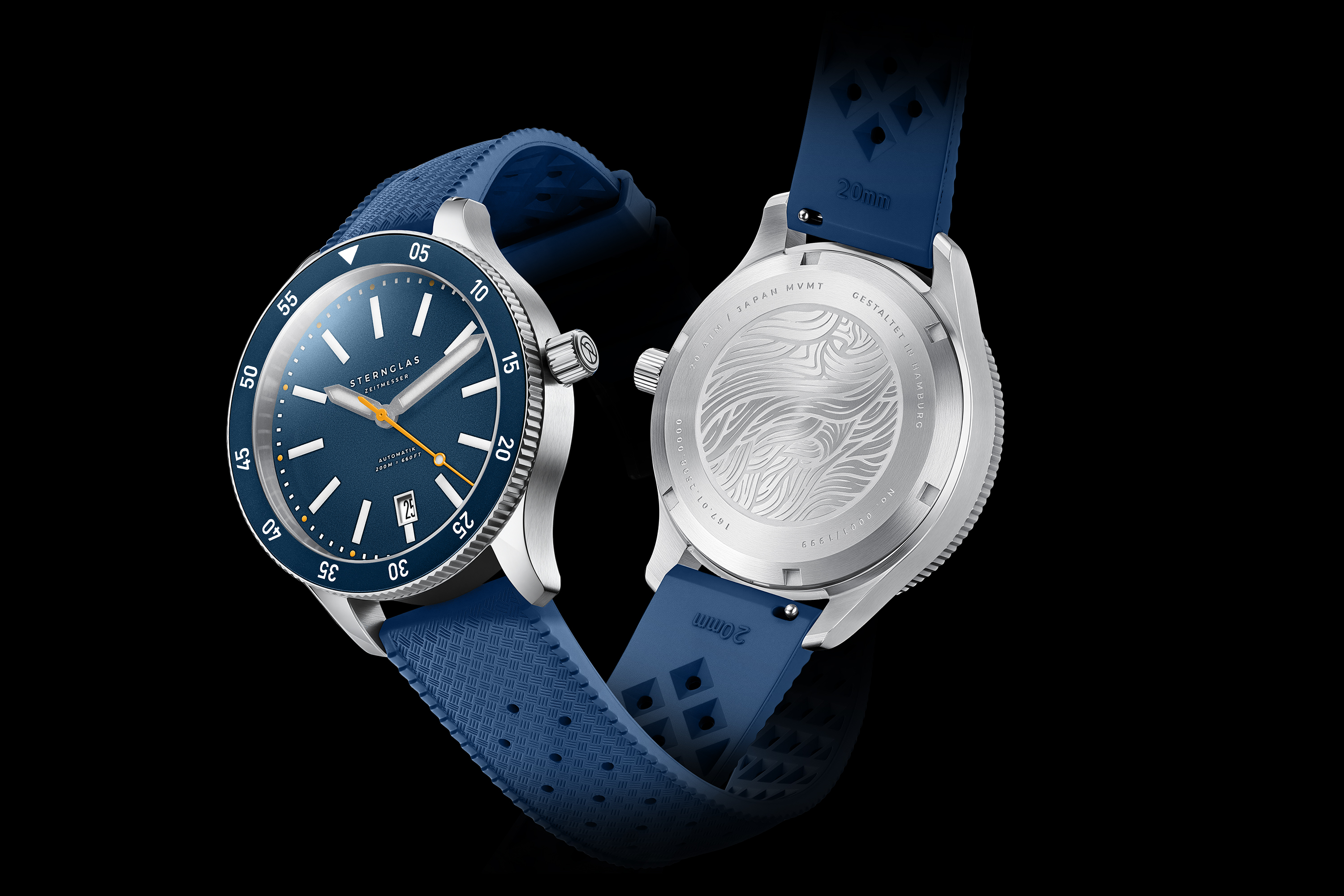 MARUS Herrenuhr Automatik Marus 2.0 Edition „Küste“ dunkelblau/silber Kautschuk S02-MAK06-KA05