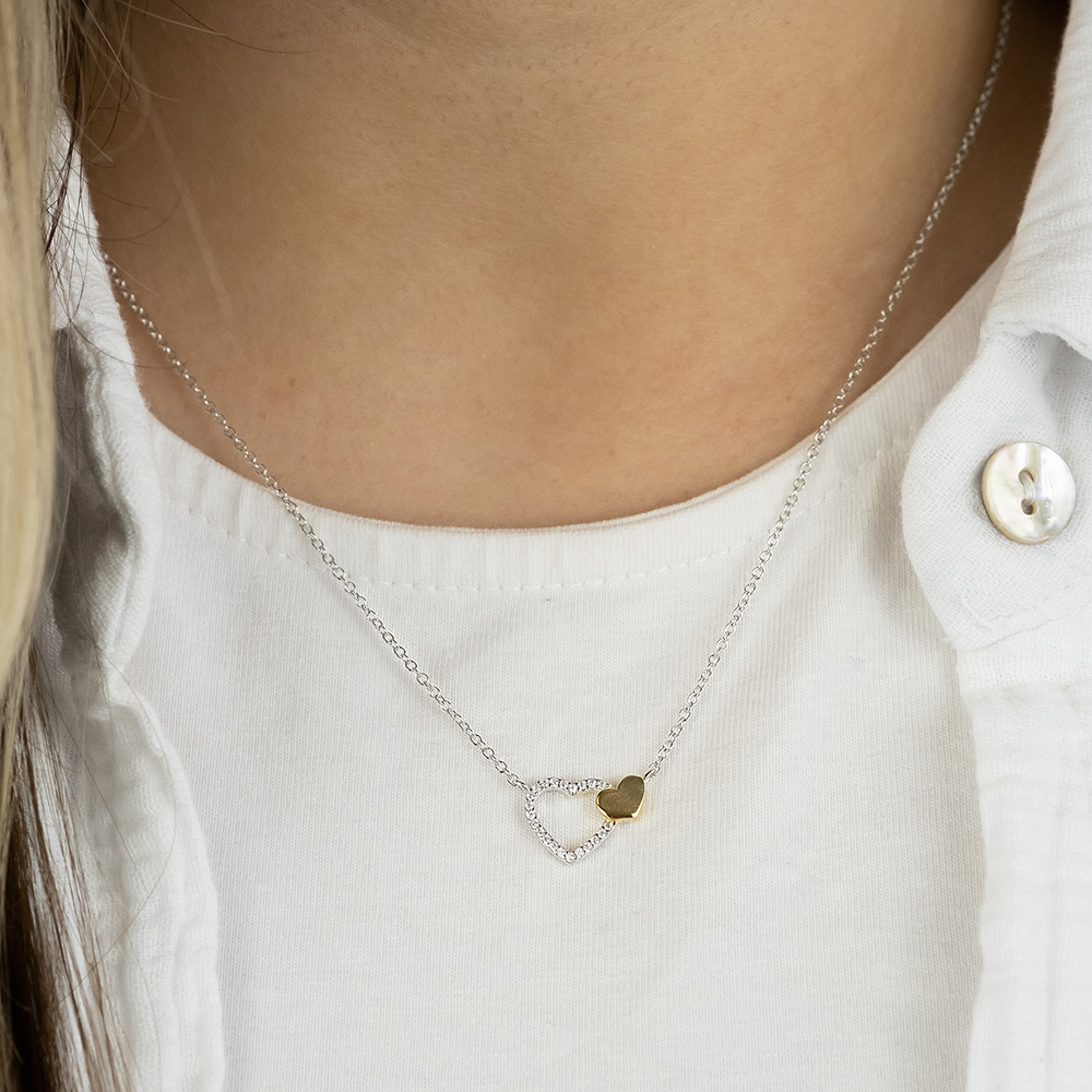 Engelsrufer Kette Herzen bicolor mit Zirkonia ERN-HEARTBEAT-ZI-BIG