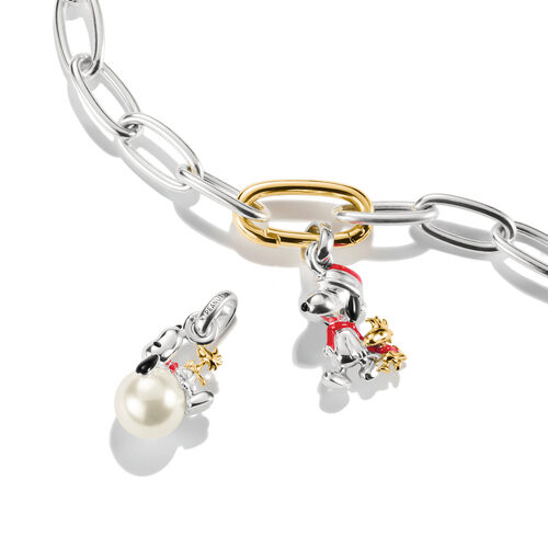 Charm-Anhänger Snoopy & Woodstock Perle PEANUTS 18k Vergoldung
