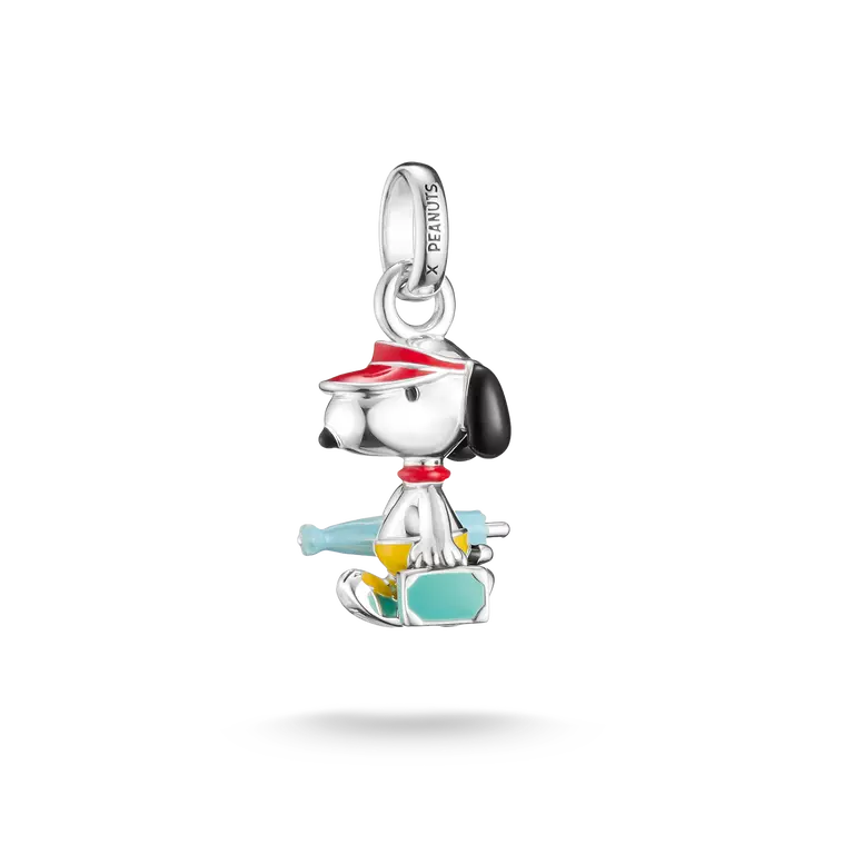 THOMAS SABO PEANUTS Connect Charm Snoopy mit Koffer und Schirm aus 925 Silber geschwärzt mit Kaltemail, Öse, 23 mm, CC1345-664-7, EAN 4051245636420