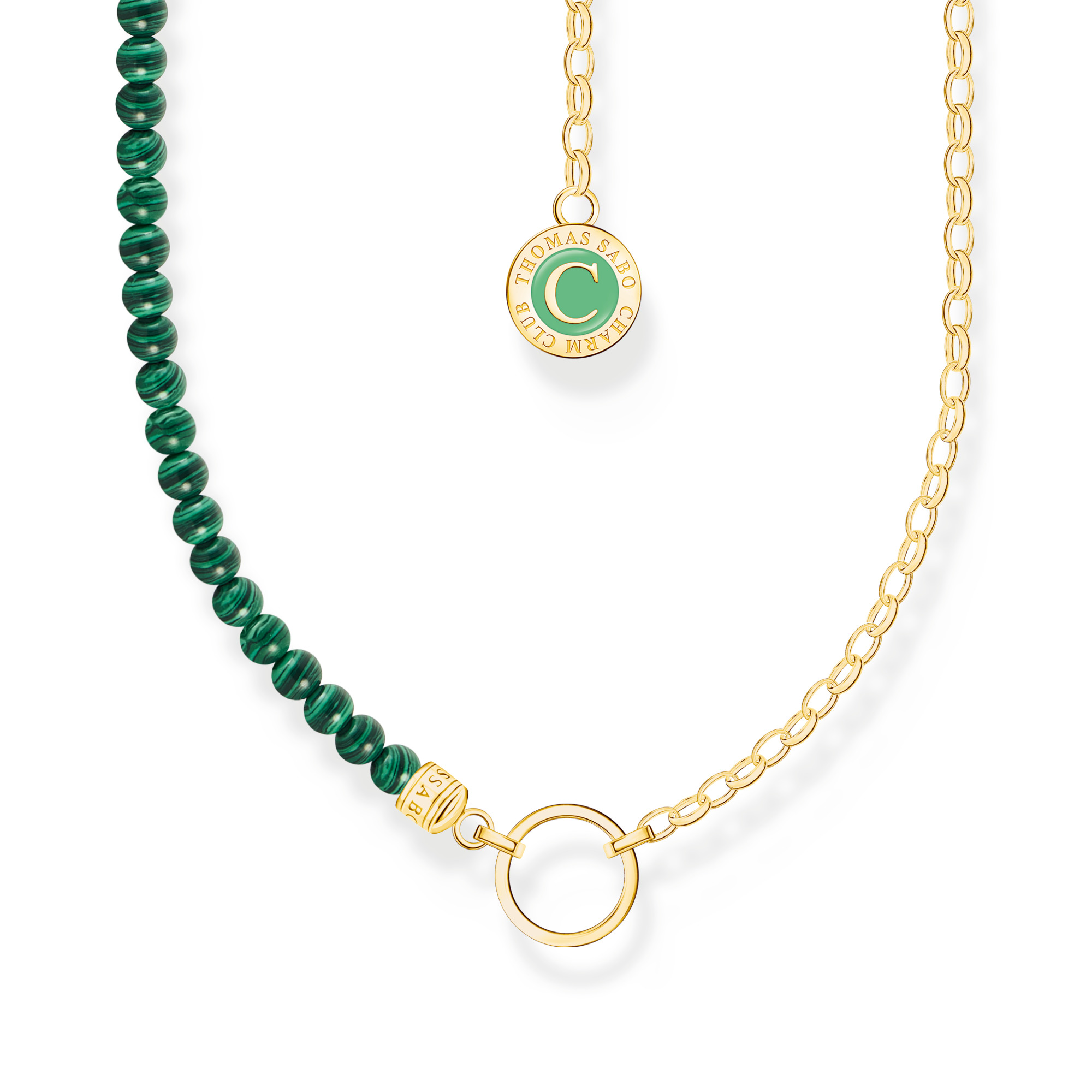 Thomas Sabo KE2190-140-6-L45v Member Charm-Kette mit Gliedern und imitiertem Malachit vergoldet