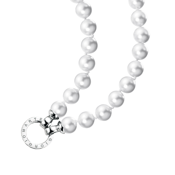 Giorgio Martello Collier mit weißen Muschelkernperlen 8 mm und Ringverschluss aus 925 Silber rhodiniert