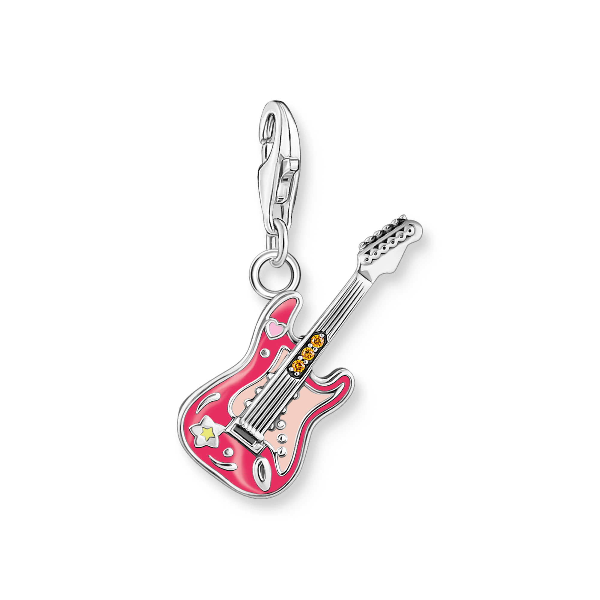 Thomas Sabo Charm E-Gitarre aus recyceltem Silber mit bunter Emaille, Zirkonia und floralen Details