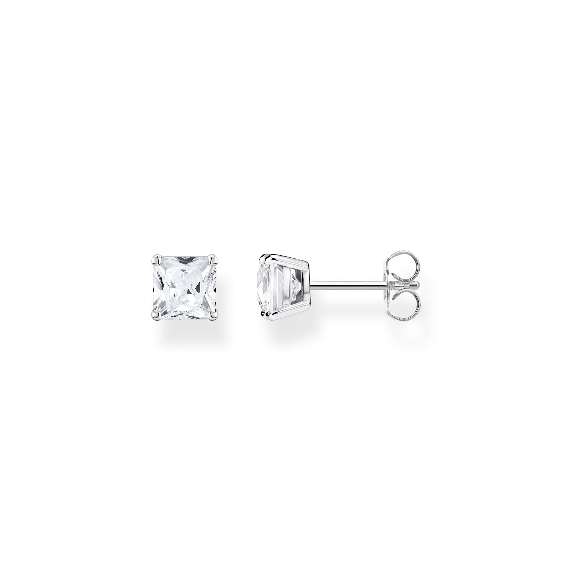 Ohrstecker aus recyceltem 925 Sterling Silber mit weißem Zirkonia Prinzessschliff quadratisch 6 mm