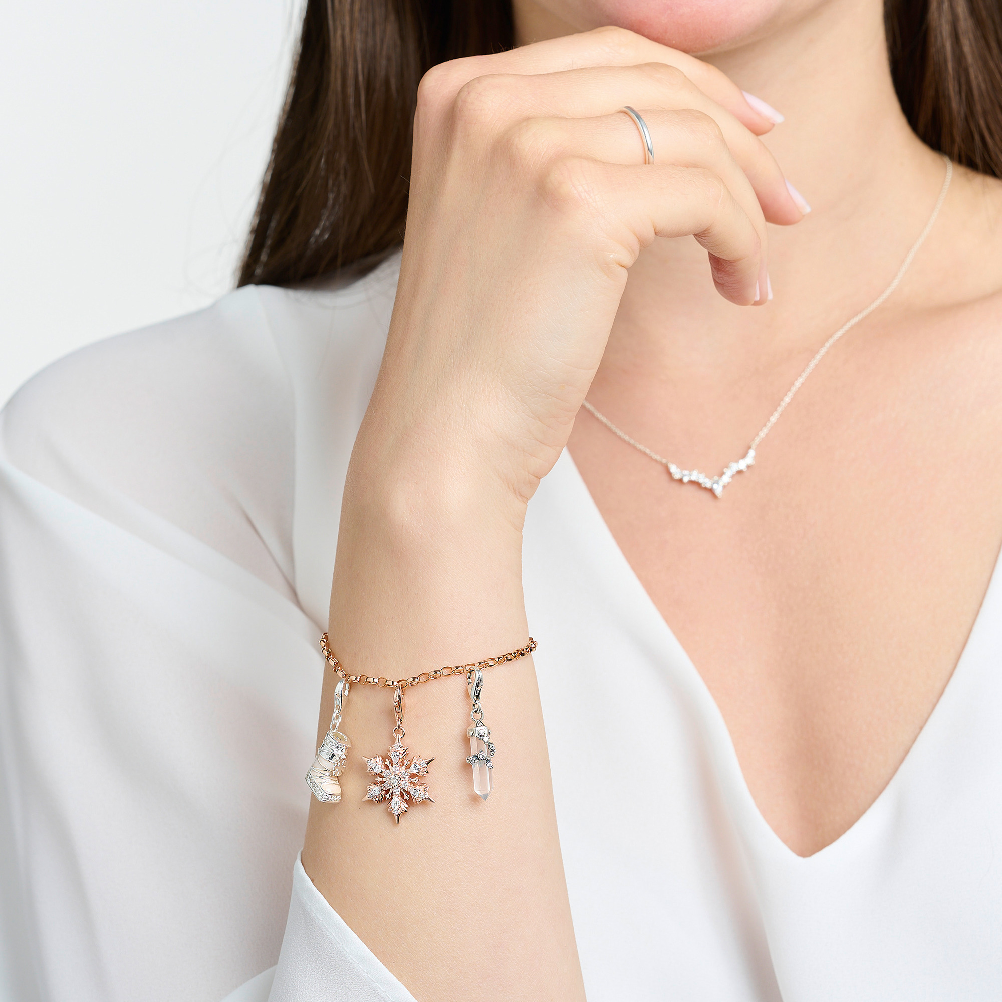 Thomas Sabo Charm Silber rosèvergoldet "Schneeflocke mit weißen Steinen" 1903-416-14