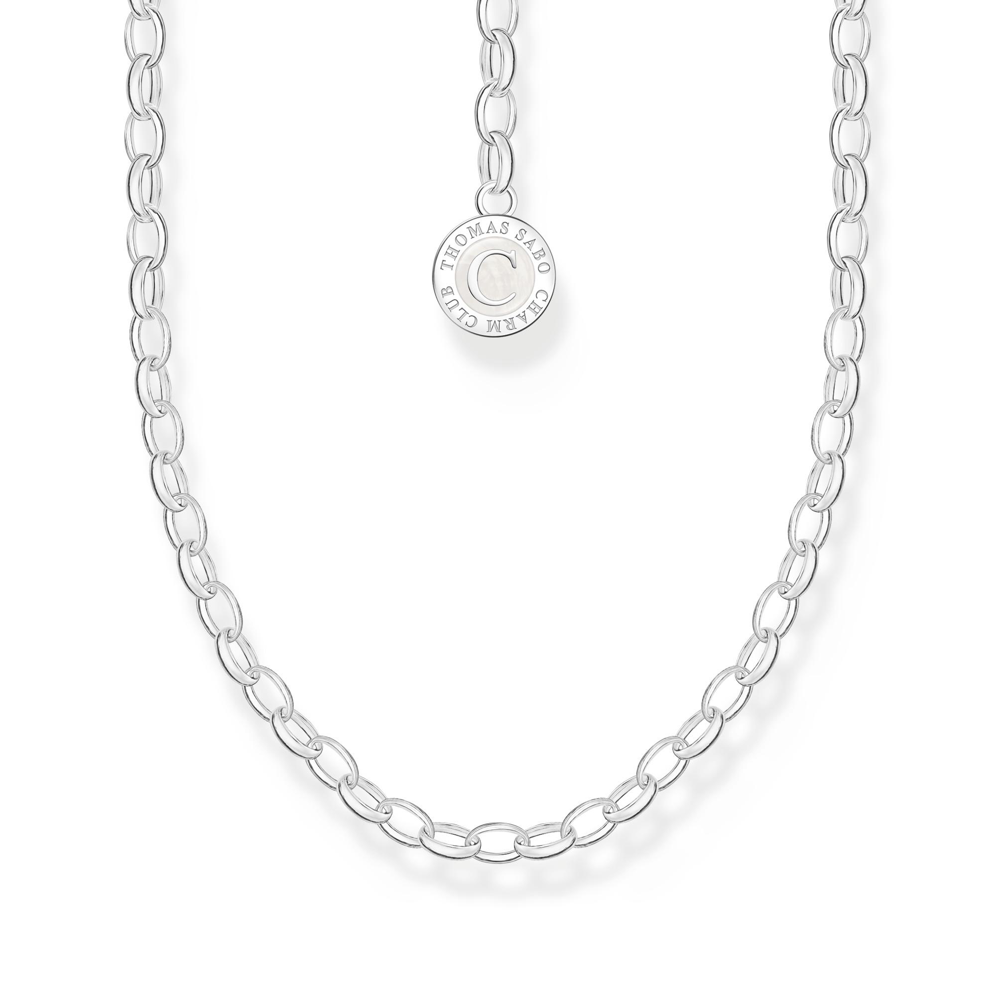 Thomas Sabo Charm-Kette aus 925er Silber mit rundem Charmista Coin und weißer Kaltemaille, 45 cm verstellbar