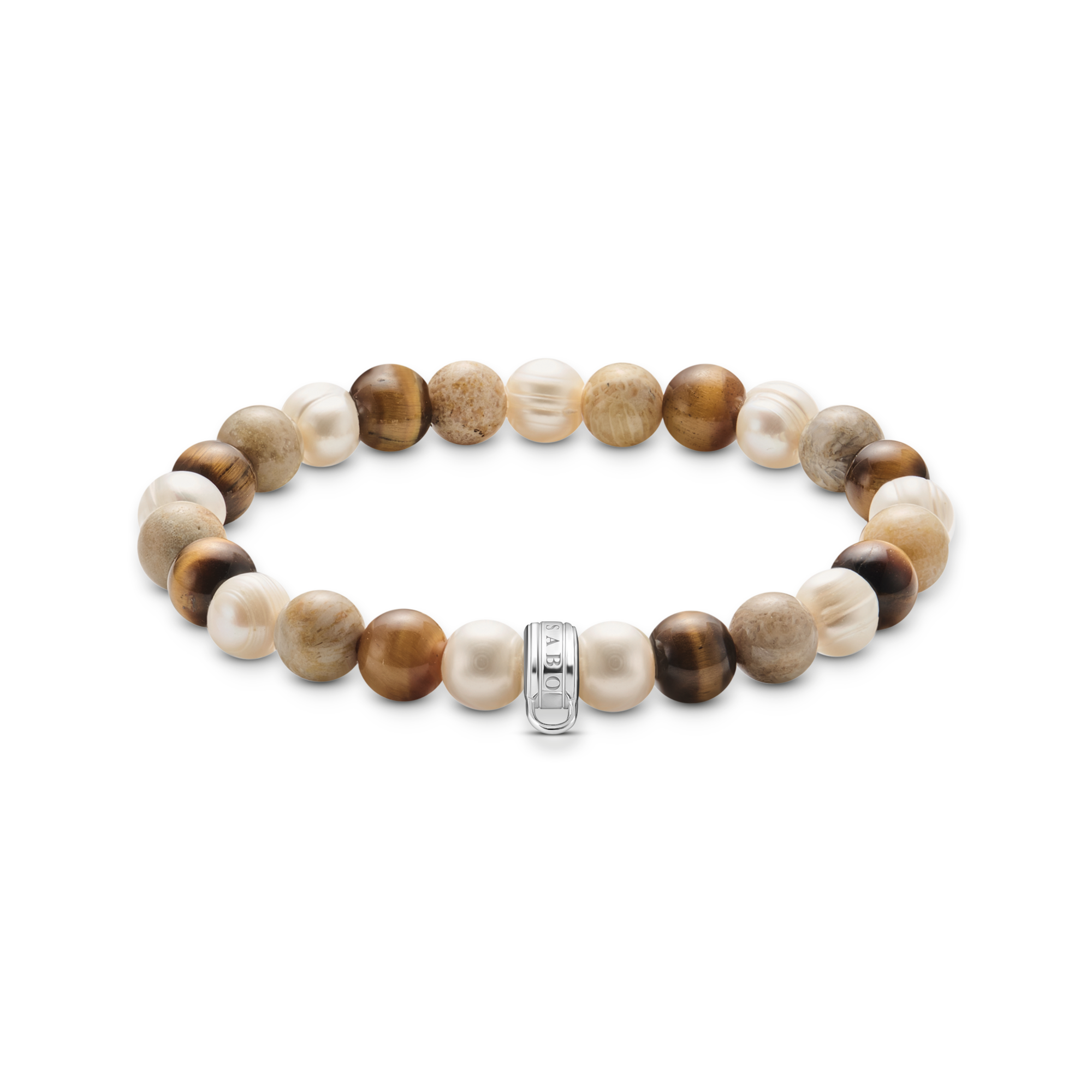 Thomas Sabo Bead-Armband aus 925er Silber mit Jaspis, Tigerauge und Süßwasserzuchtperlen, Modell X0293-014-7