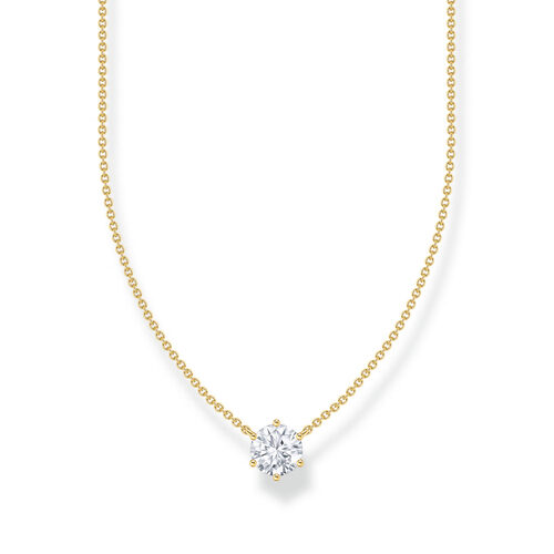 Thomas Sabo Kette aus recyceltem 925 Silber, 18k vergoldet mit rundem weißem Zirkonia-Anhänger, verstellbare Kette 40–45 cm