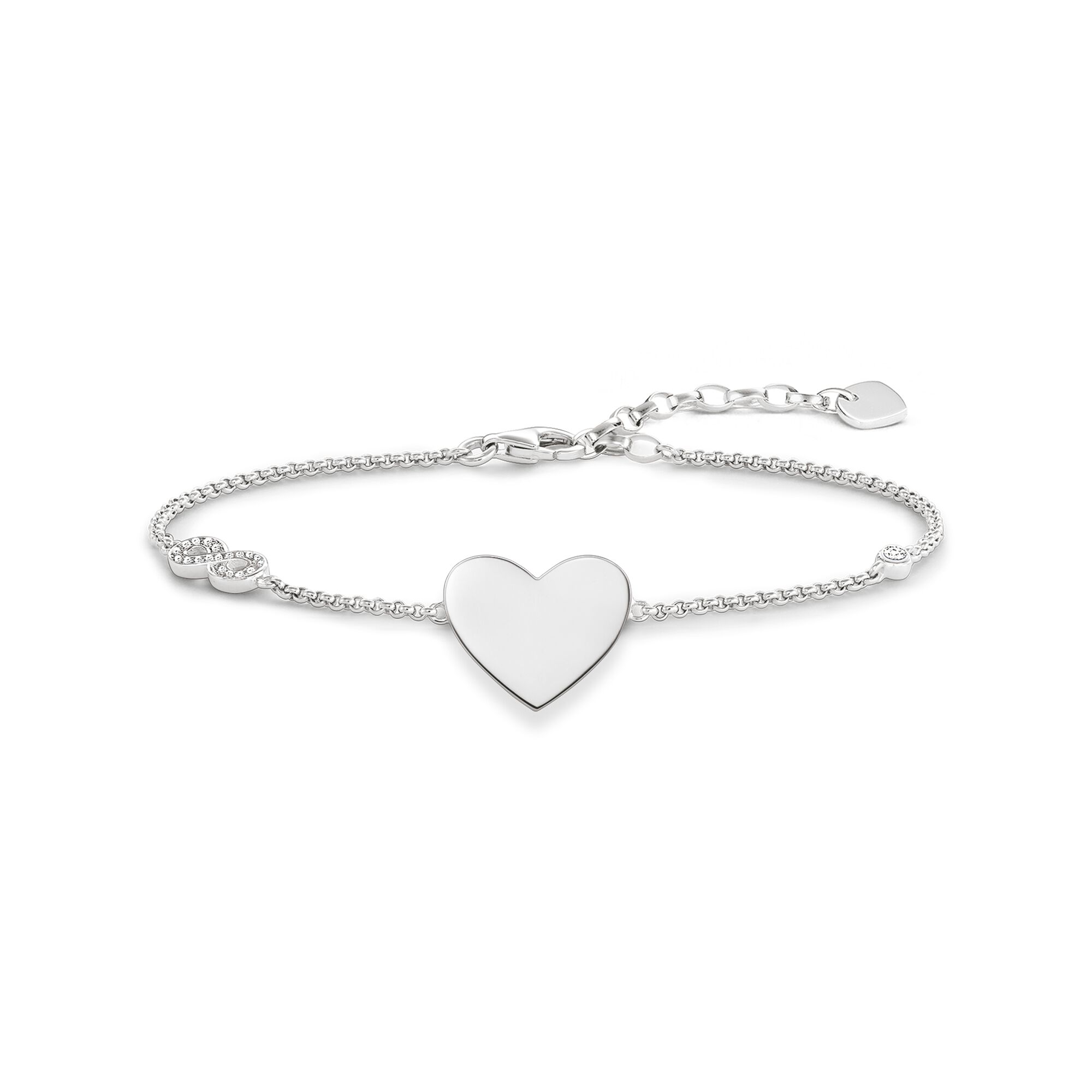 THOMAS SABO Gravur-Armband aus poliertem 925 Sterlingsilber mit Herz 15 mm und weißem Zirkonia verstellbar 16–19,5 cm A1486-051-14-L19.5v EAN 4051245225532