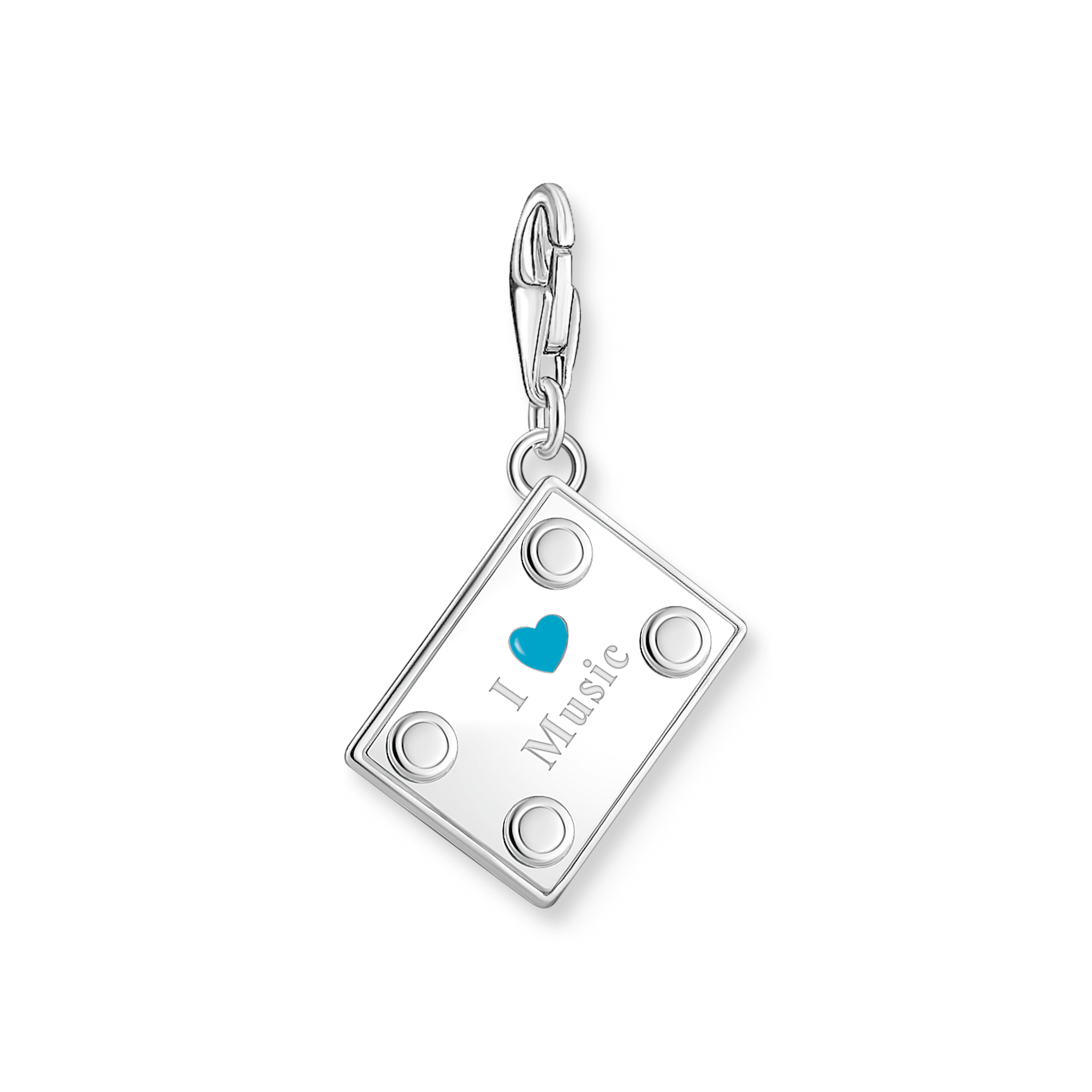 Thomas Sabo Charm Plattenspieler aus recyceltem Silber mit schwarzer und blauer Emaille sowie weißem Zirkonia