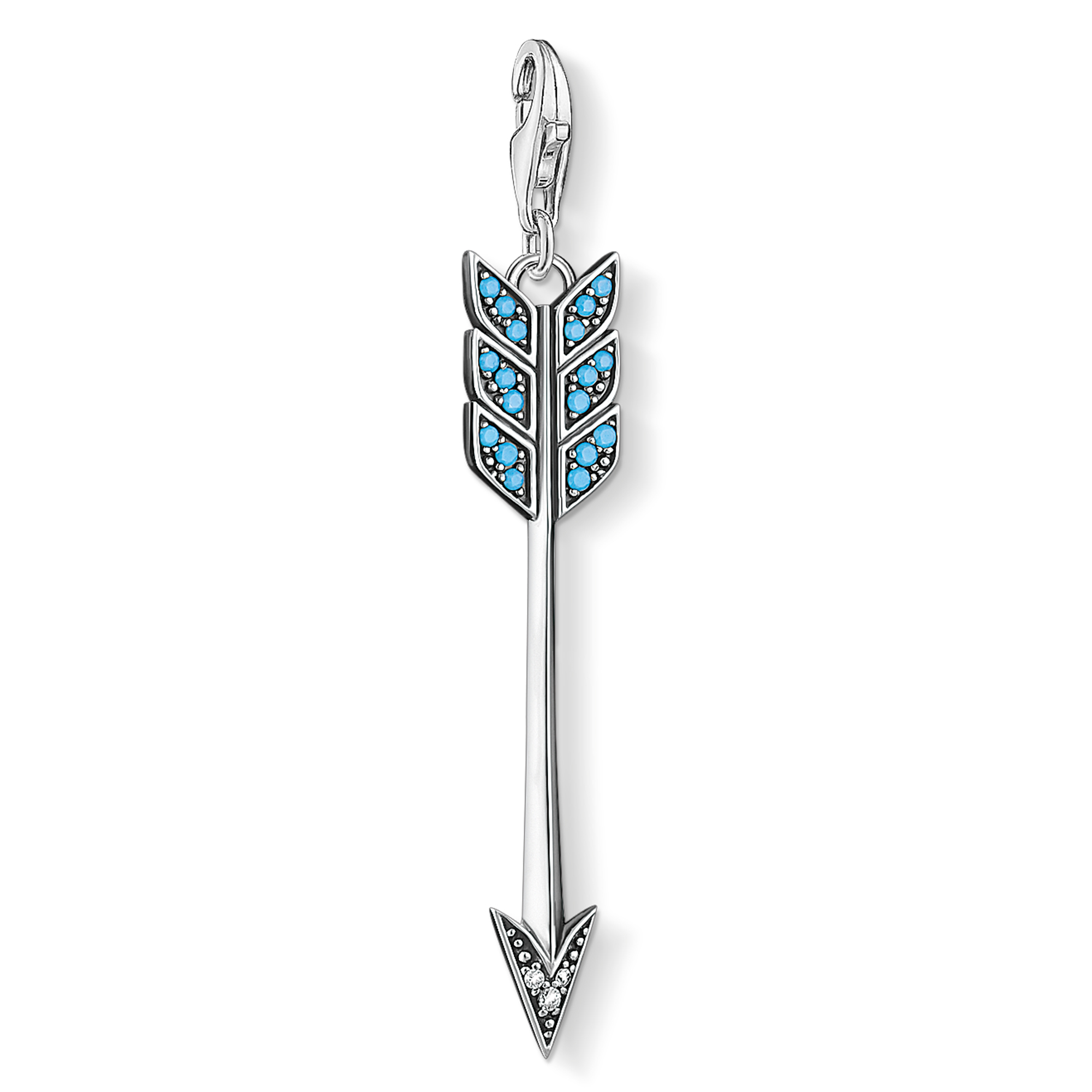 Thomas Sabo Charm Anhänger Pfeil Y0060-347-17 925 Sterlingsilber poliert geschwärzt türkis Glas-Keramik Stein weißer Zirkonia Karabiner
