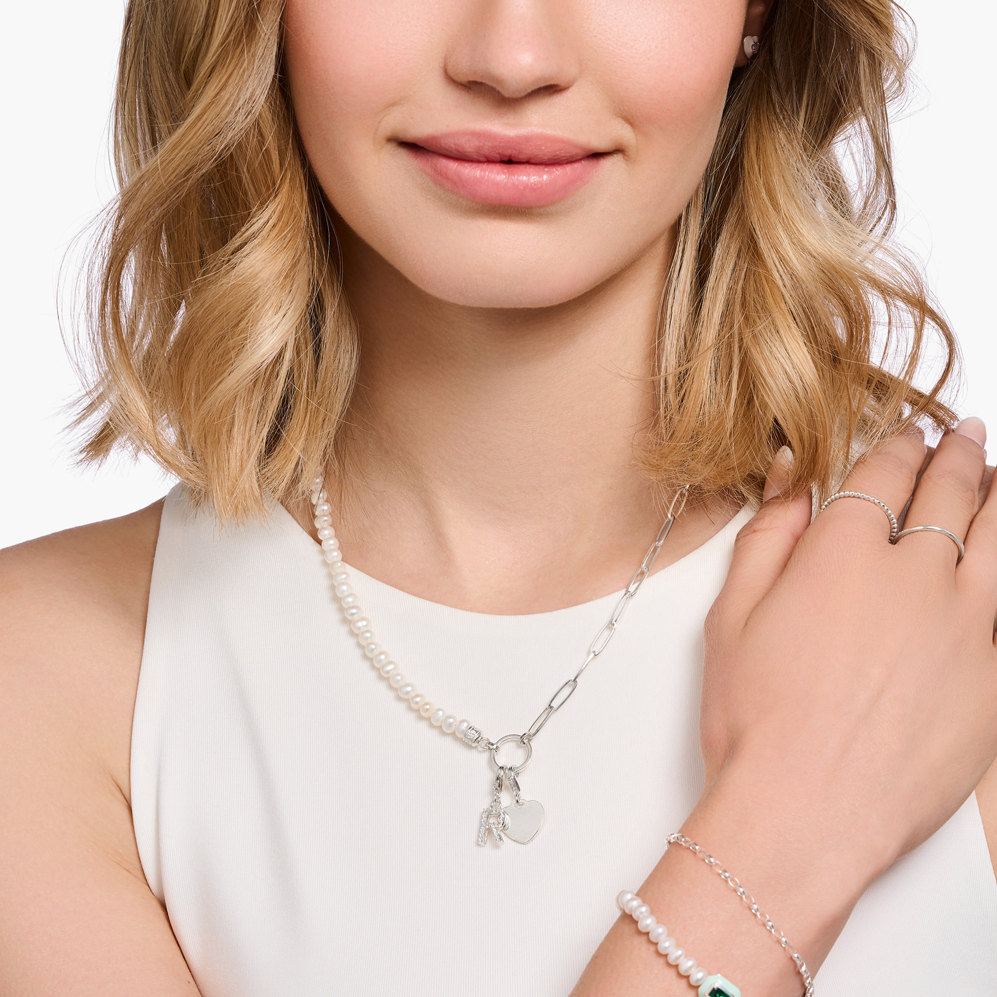 Thomas Sabo KE2189-158-14-L45v Member Charm-Kette mit weißen Perlen und Charmista Coin Silber