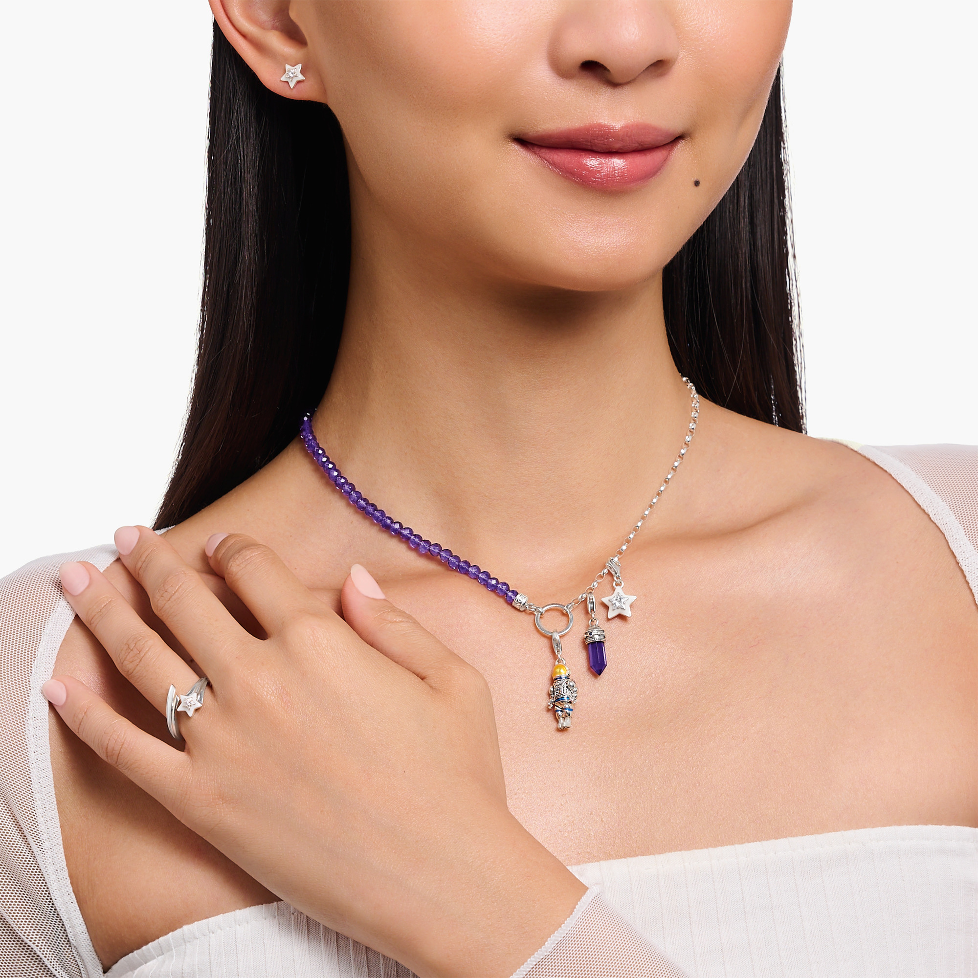 Thomas Sabo KE2190-007-13-L45V Member Charm-Kette mit Gliedern und imitiertem Amethyst Silber