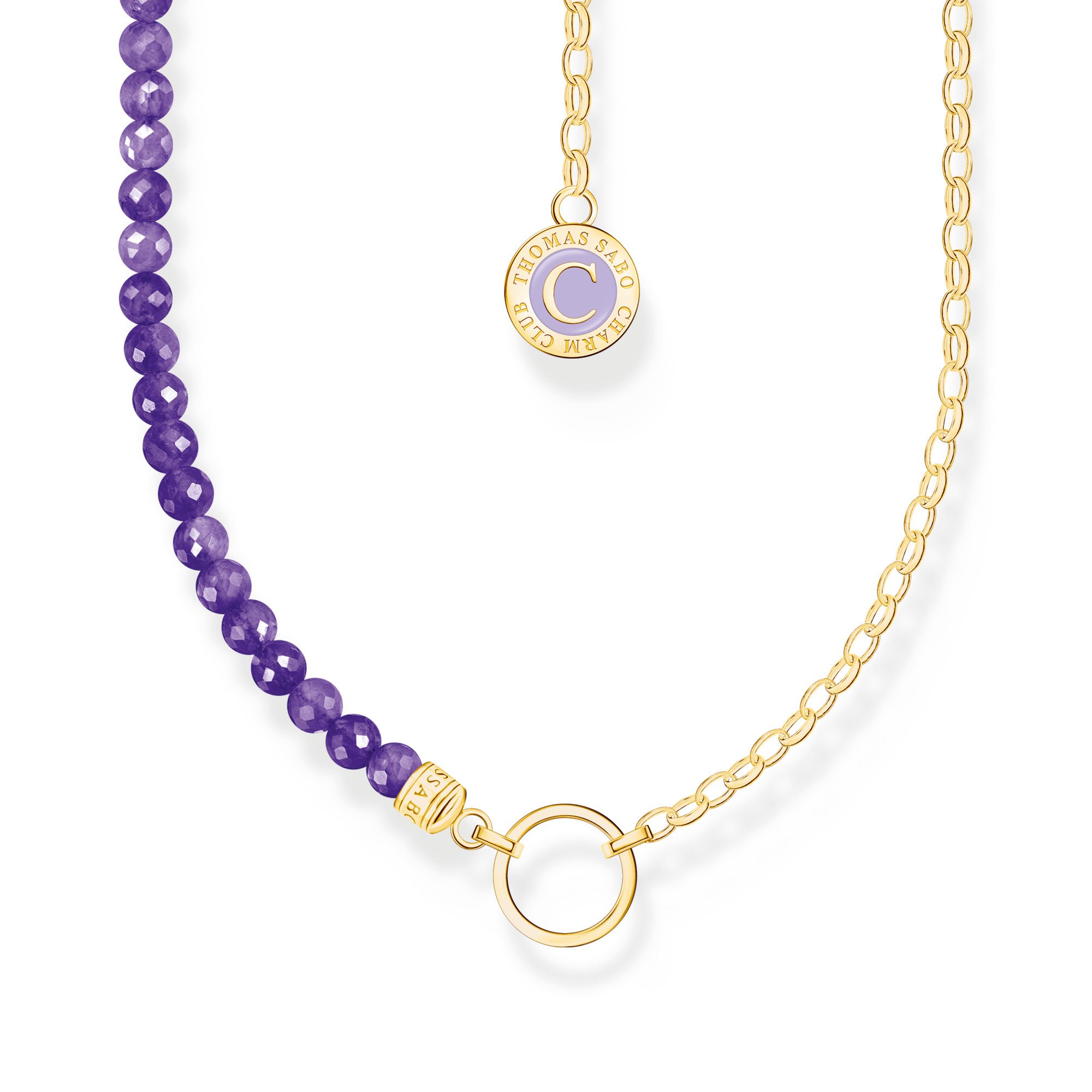 Thomas Sabo KE2190-427-13-L45v Member Charm-Kette mit Gliedern und imitiertem Amethyst vergoldet