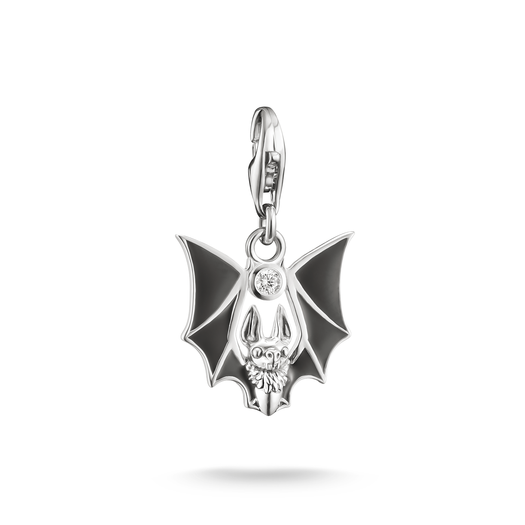 Thomas Sabo Fledermaus Charm-Anhänger aus geschwärztem 925 Silber mit weißen Zirkonia und schwarzer Emaille