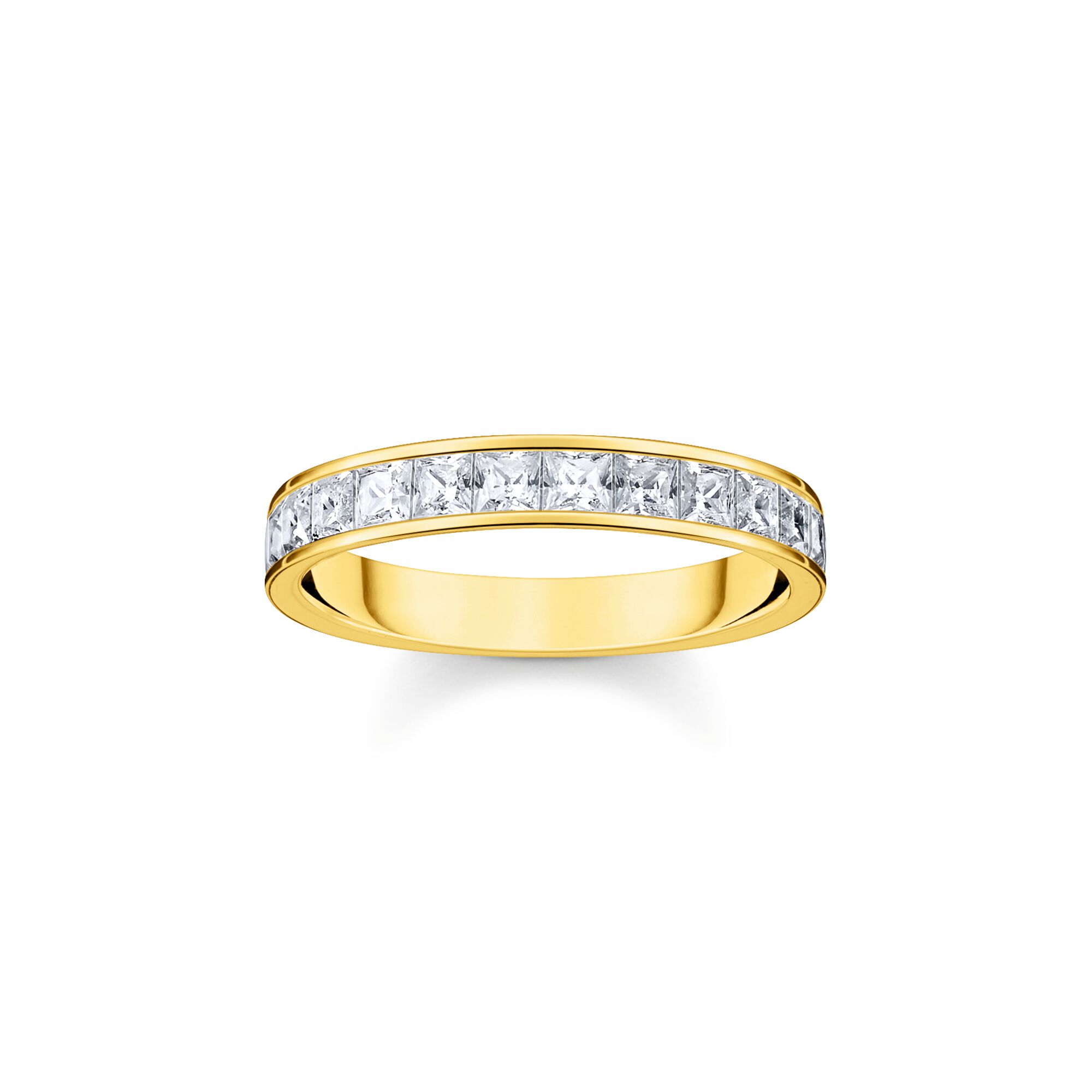 THOMAS SABO Memoire-Ring aus poliertem 925 Sterlingsilber mit 750er Gelbgold-Vergoldung und weißen Zirkonia Pavé 3,0 mm Größe 54 TR2358-414-14-54 EAN 4051245506006