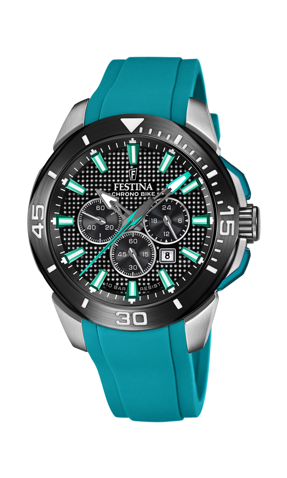 Festina Chronobike Herrenuhr F20642/3 mit schwarzem Gehäuse und türkisfarbenem Silikonarmband