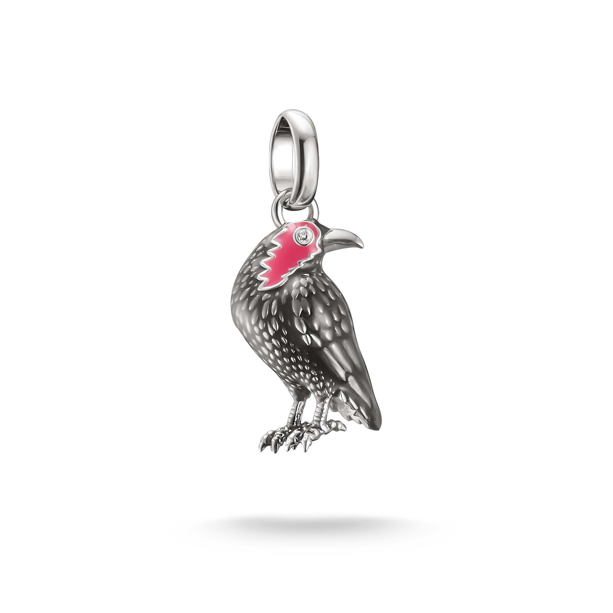 Thomas Sabo Wednesday Charm Krähe aus geschwärztem Silber mit Emaille-Akzenten und weißem Zirkonia Connect Öse CC1318-691-11