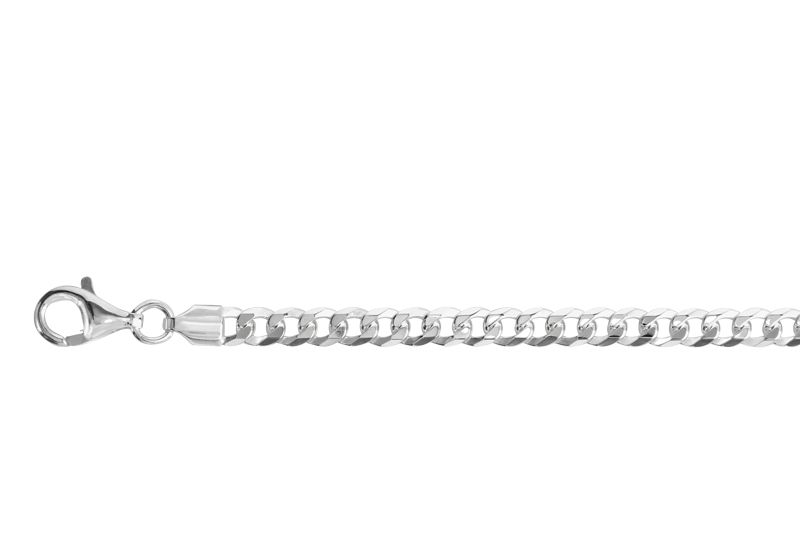Flachpanzerkette 925 Silber, 50 cm lang und 4 mm breit – polierte Oberfläche mit Karabinerverschluss, Lieferung im Geschenketui