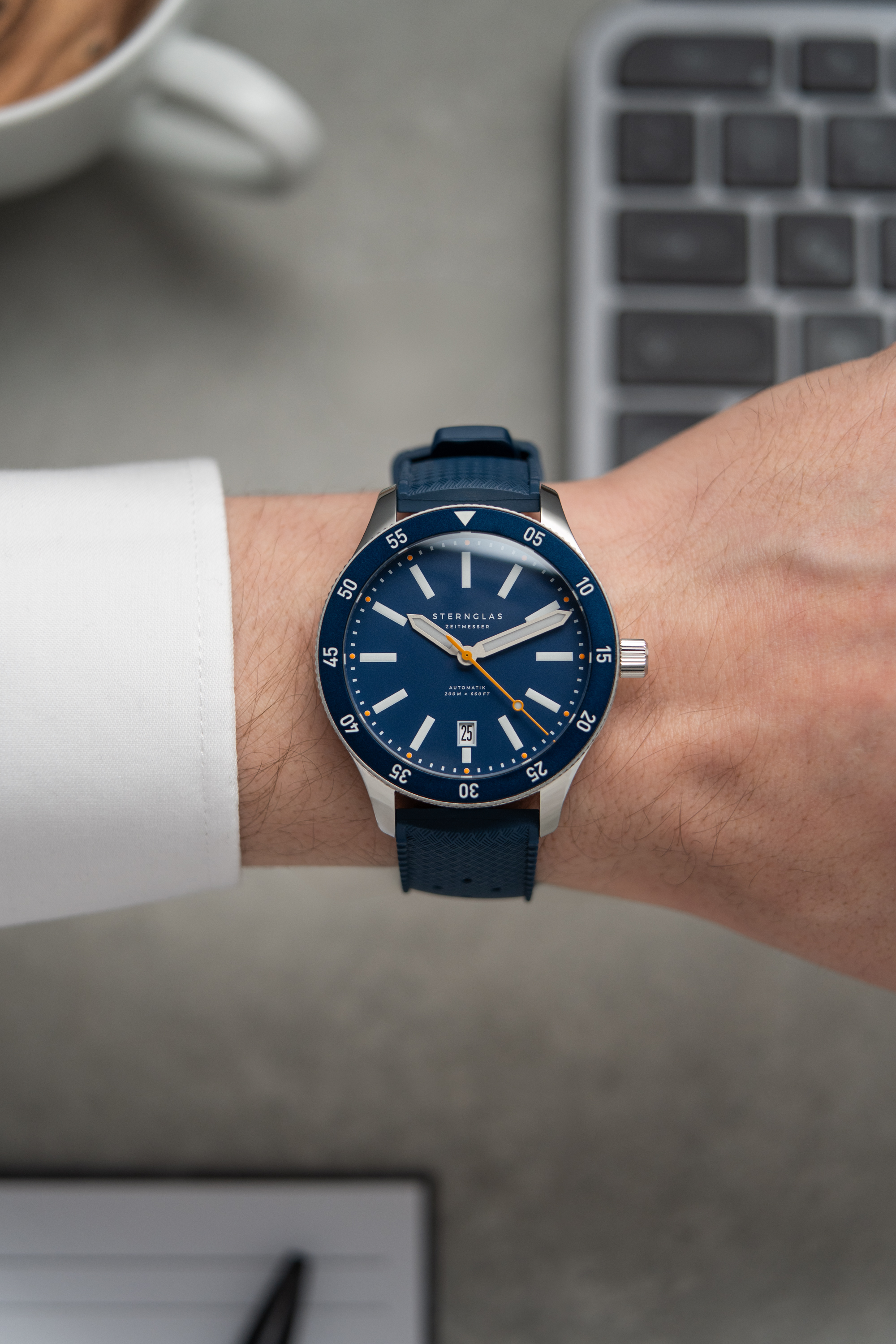 MARUS Herrenuhr Automatik Marus 2.0 Edition „Küste“ dunkelblau/silber Kautschuk S02-MAK06-KA05