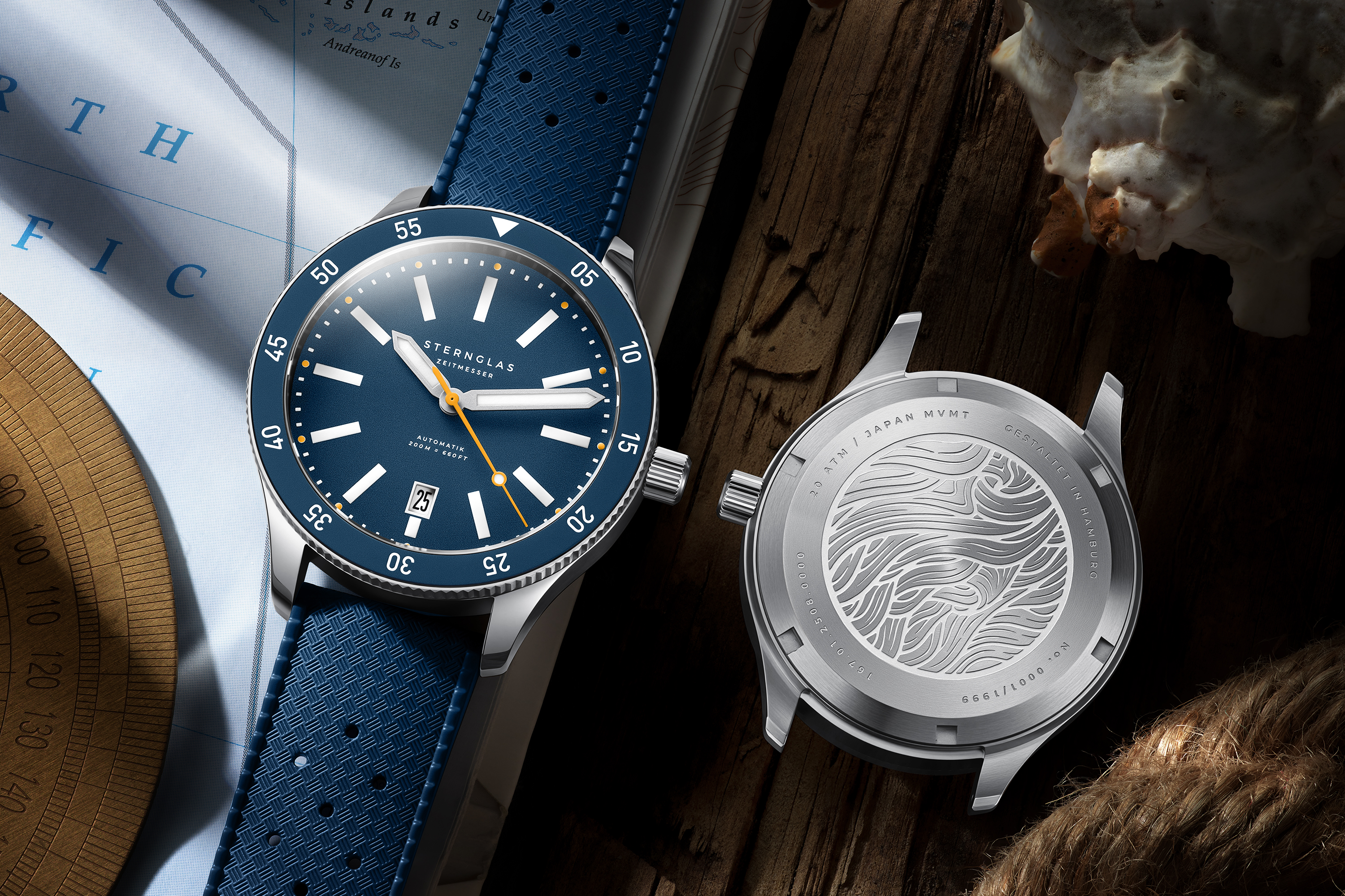 MARUS Herrenuhr Automatik Marus 2.0 Edition „Küste“ dunkelblau/silber Kautschuk S02-MAK06-KA05