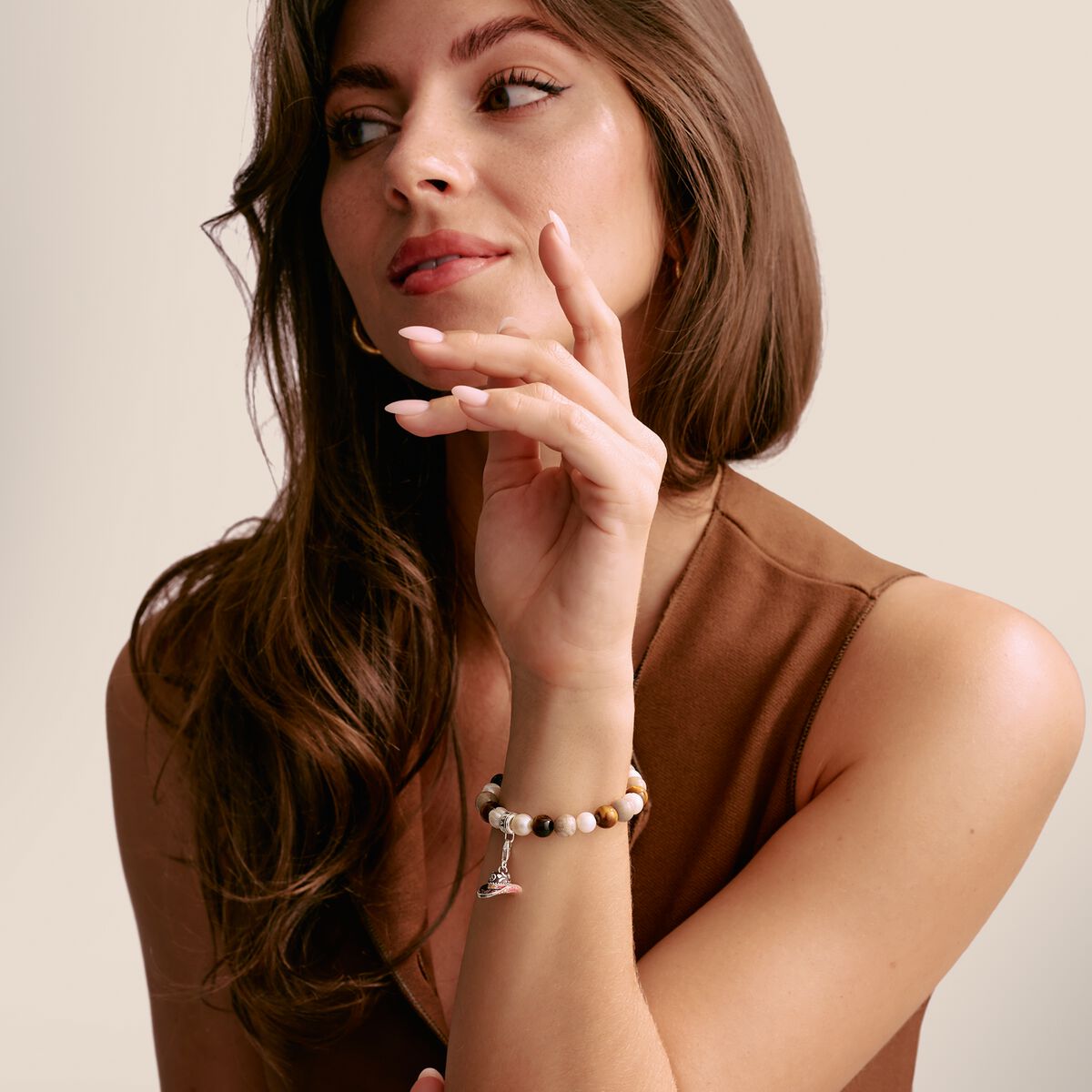 Thomas Sabo X0293-014-7-L17 Bead-Armband mit naturfarbenen Steinen Silber