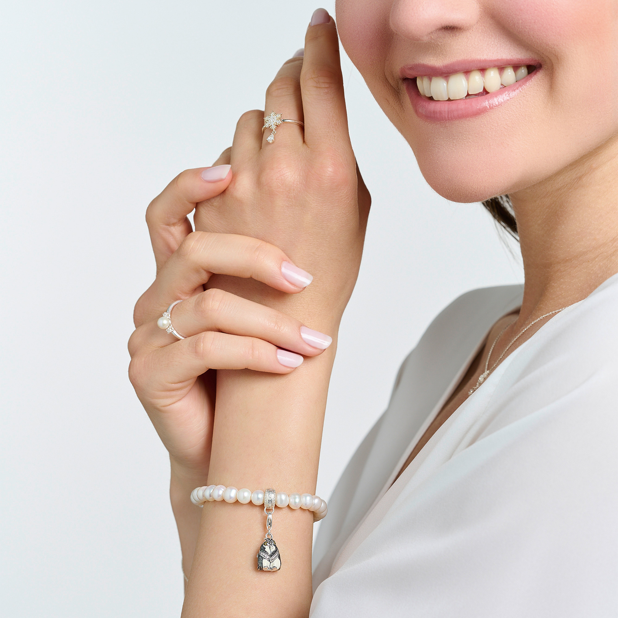 Thomas Sabo X0284-082-14-L19 Charm-Armband "Weiße Perlen"