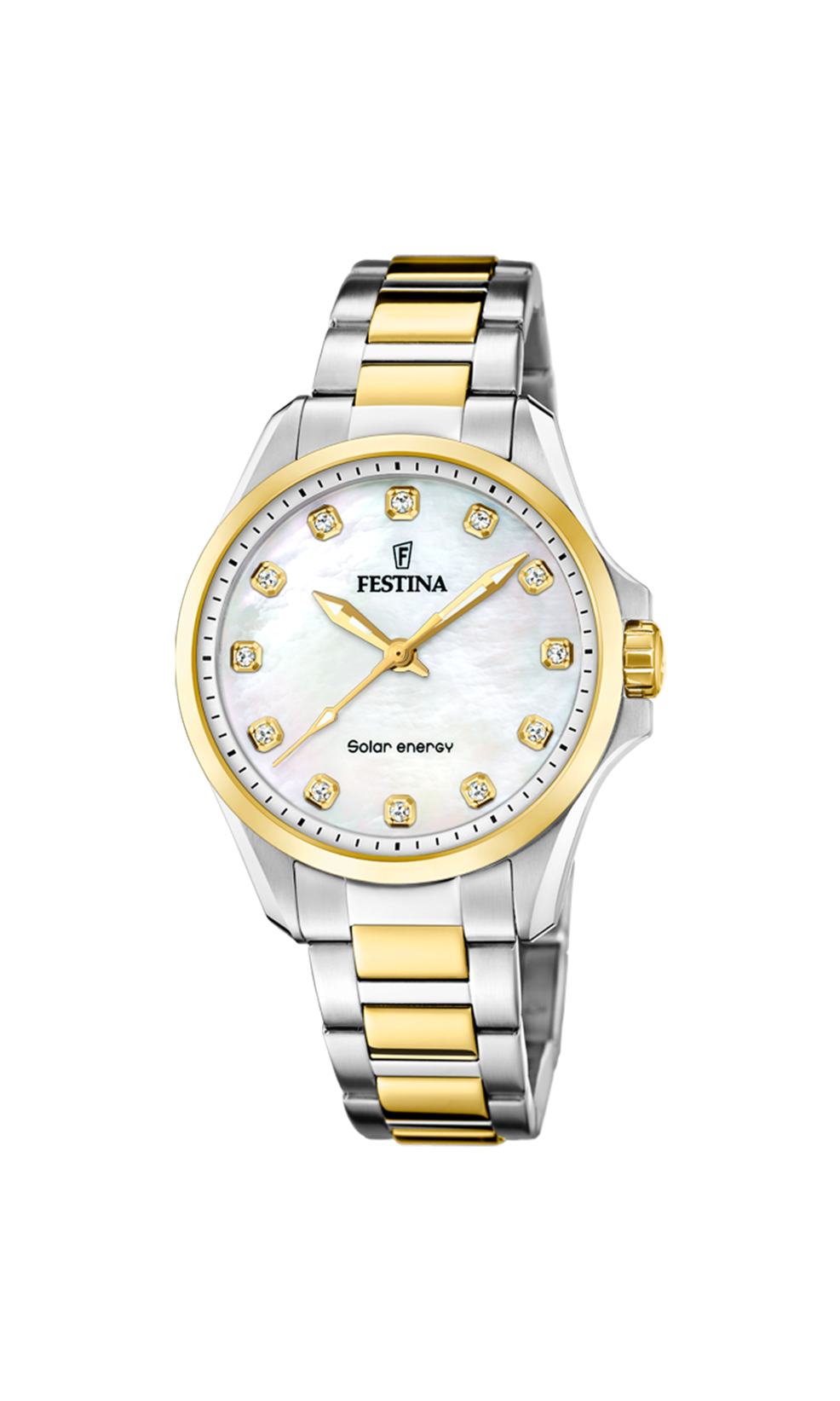 Festina Solar Energy Damenuhr F20655/1 aus Edelstahl mit cremefarbenem Zifferblatt