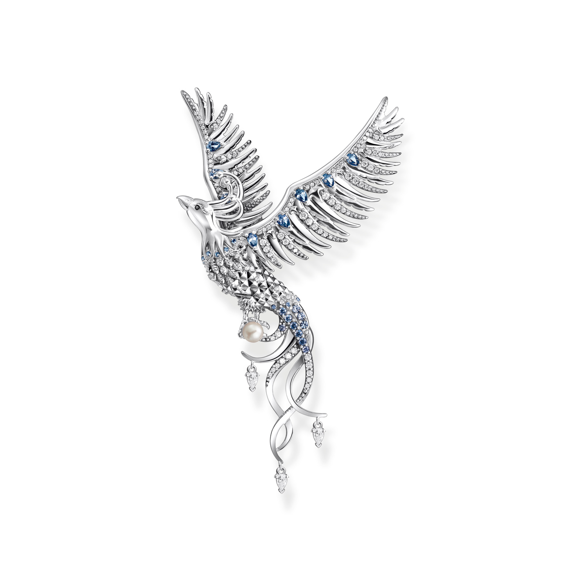 Thomas Sabo Anhänger Phönix aus geschwärztem 925 Sterling Silber mit blauen und weißen Zirkonia, Süßwasserperle, Modell PE937-945-7