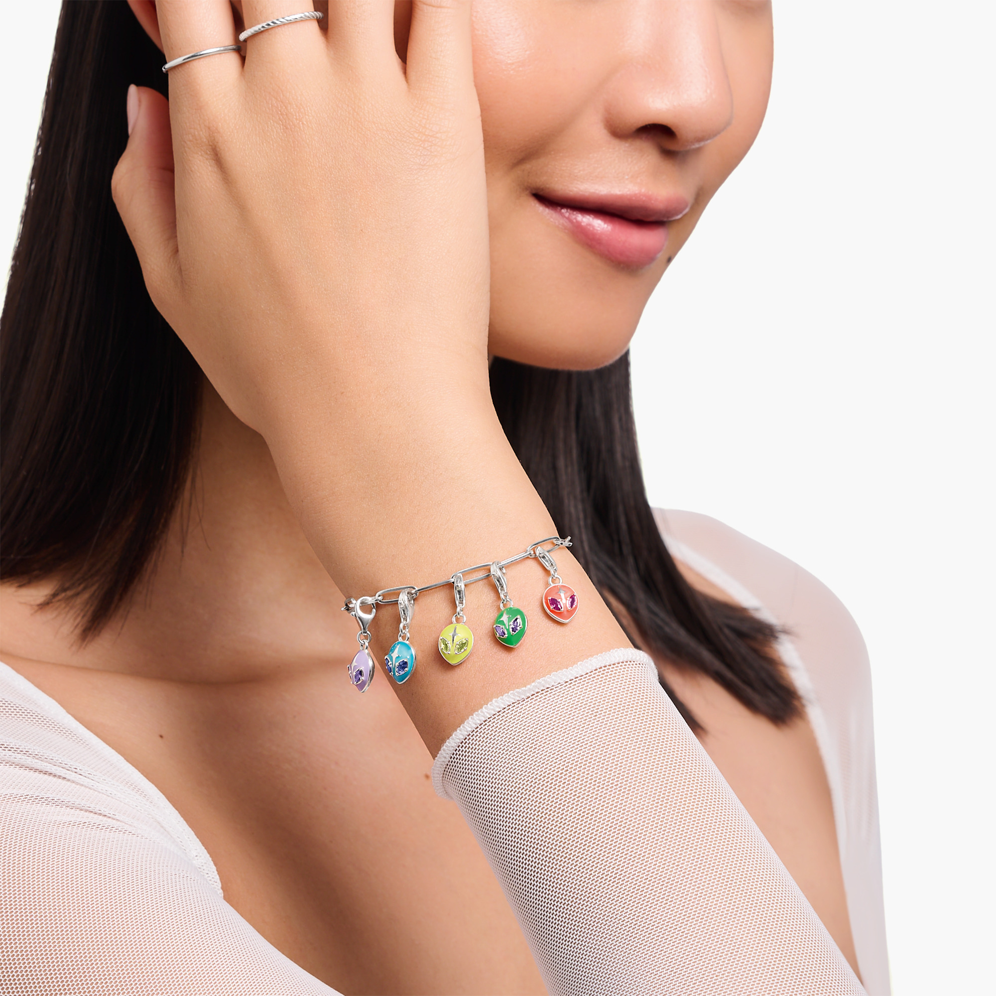 Thomas Sabo 2052-042-10 Charm-Anhänger Alienkopf mit roter Kaltemaille und Steinen Silber