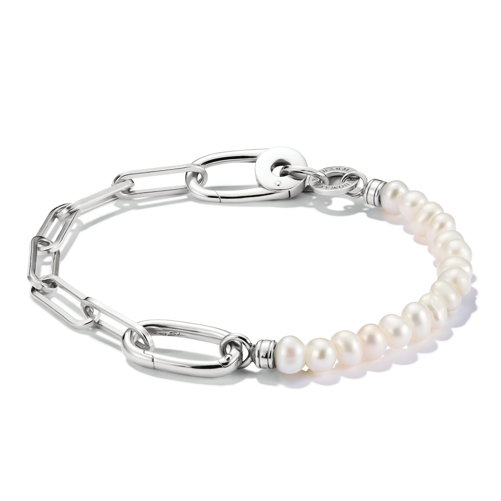 Thomas Sabo Charm-Armband Paperclip & Perlen Silber mit Connect Link