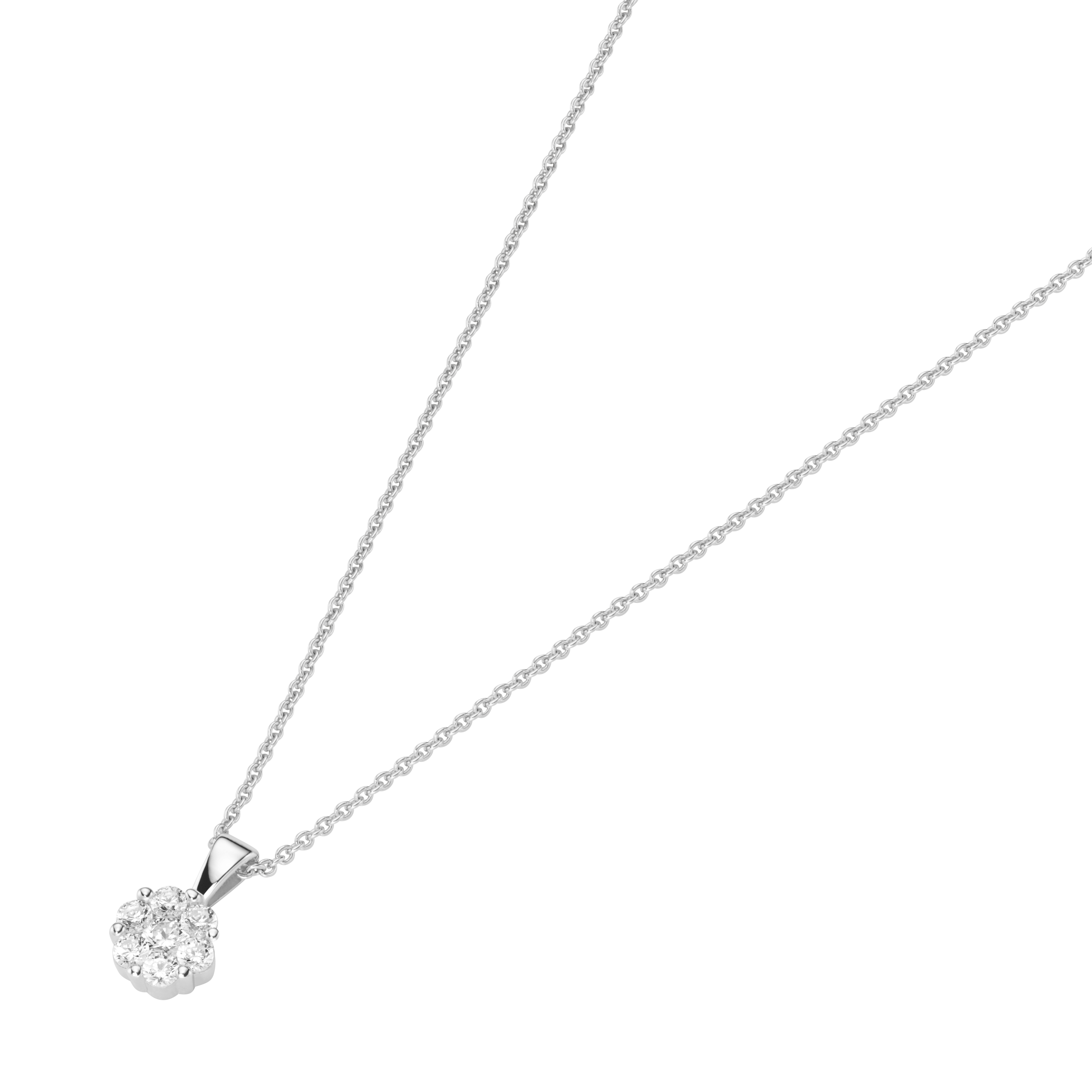 Kette Silber 925 rhodiniert mit Blüten-Anhänger, Zirkonia, 42 + 3 cm, Eigenmarke