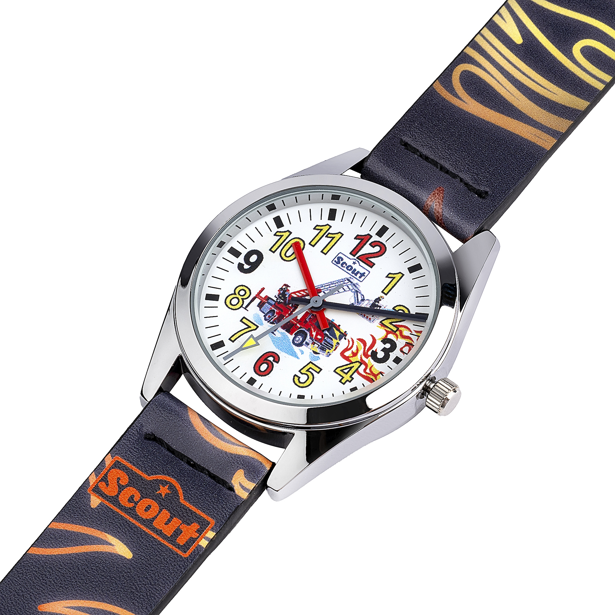 Scout Kinder-Uhr Classic 32mm Feuerwehr & Flammen Kunstlederband 5bar