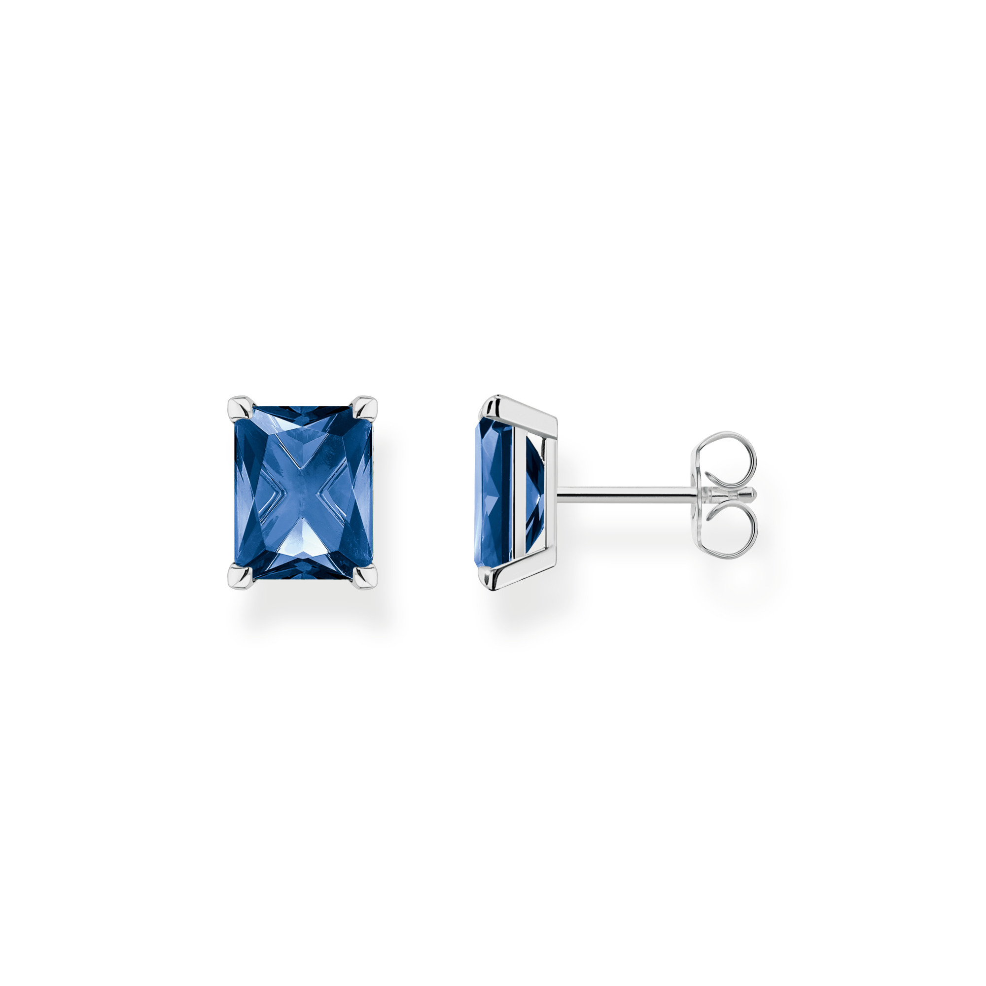 Thomas Sabo Ohrstecker aus 925 Silber mit saphirblauem Glas-Keramik Stein im Oktagonschliff