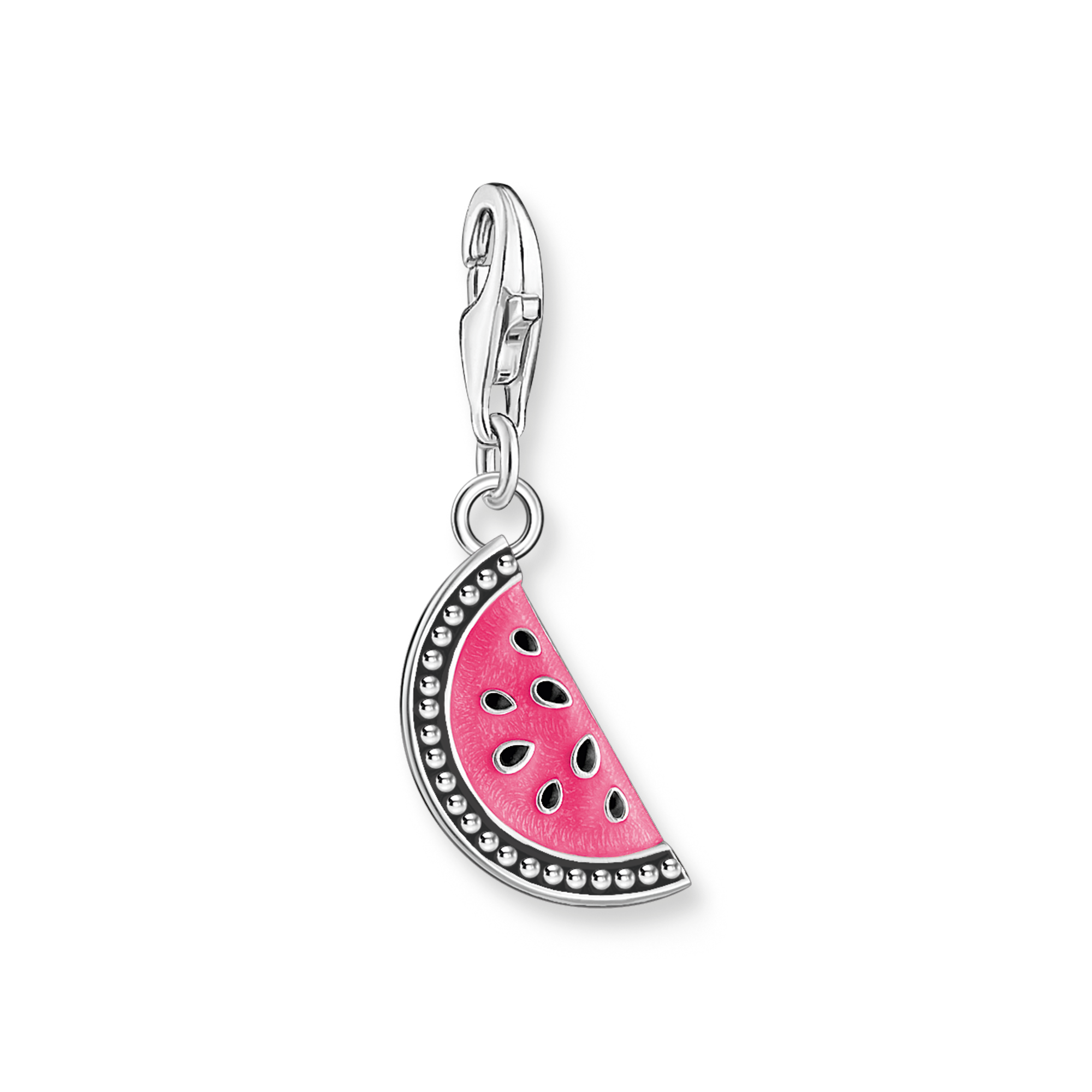 Thomas Sabo Charm Wassermelone aus recyceltem Silber mit pink-grüner Emaille und Karabinerverschluss
