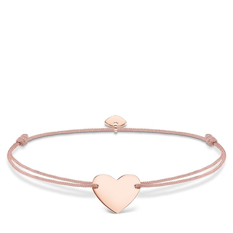 Thomas Sabo Armband Little Secrets mit Herz-Motiv aus rosévergoldetem Sterlingsilber an verstellbarem roséfarbenem Textilband
