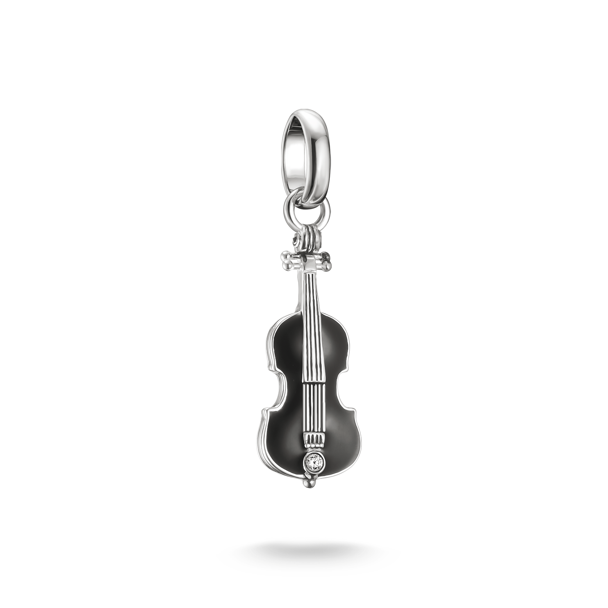 Thomas Sabo Wednesday Charm Cello aus geschwärztem Silber mit schwarzer Emaille und weißem Zirkonia Connect Öse CC1312-691-11