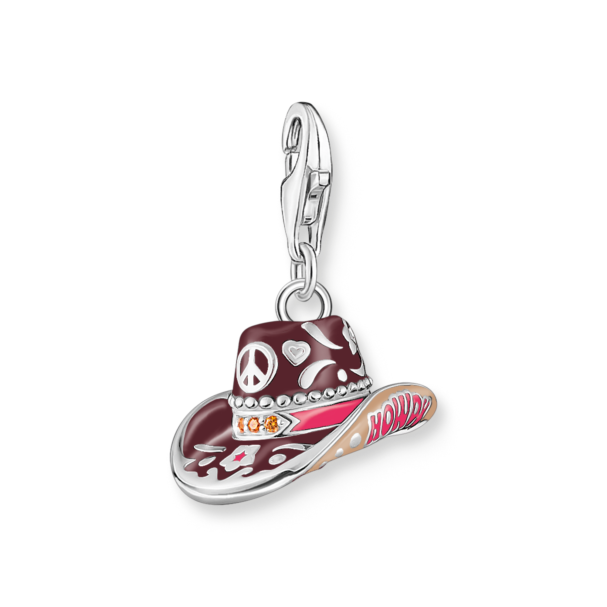 Thomas Sabo Charm Cowboy-Hut aus 925er Silber mit Emaille in Rot, Grün und Braun sowie Zirkonia in Orange – Modell 2216-041-7