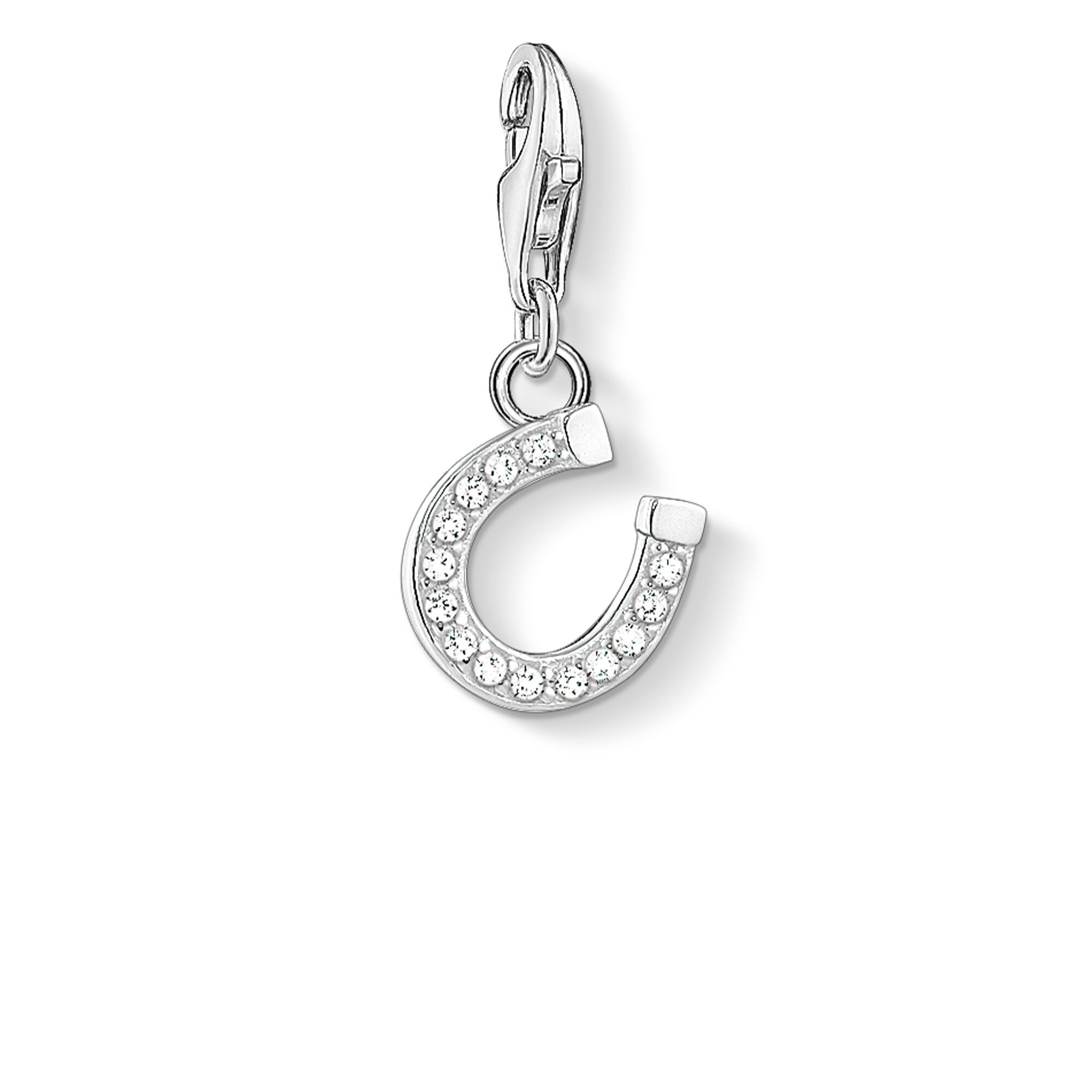 THOMAS SABO Charm-Anhänger Hufeisen aus poliertem 925 Sterlingsilber mit weißen Zirkonia und Karabiner 1795-051-14
