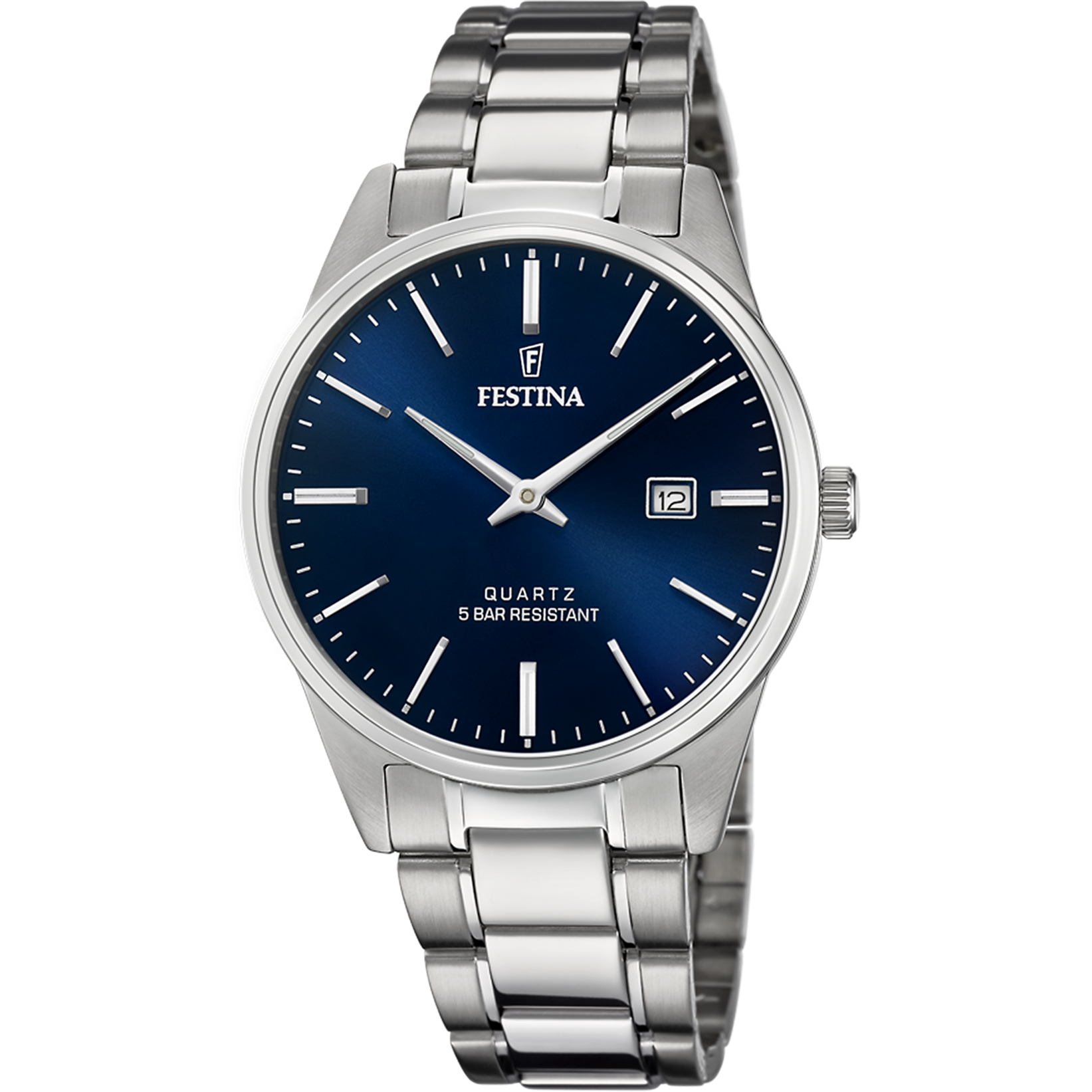 Festina F20511/3 Herrenuhr aus Edelstahl mit Quarzwerk, silberfarbenes Gehäuse und Armband, flaches Design mit Datumsanzeige und Faltschließe