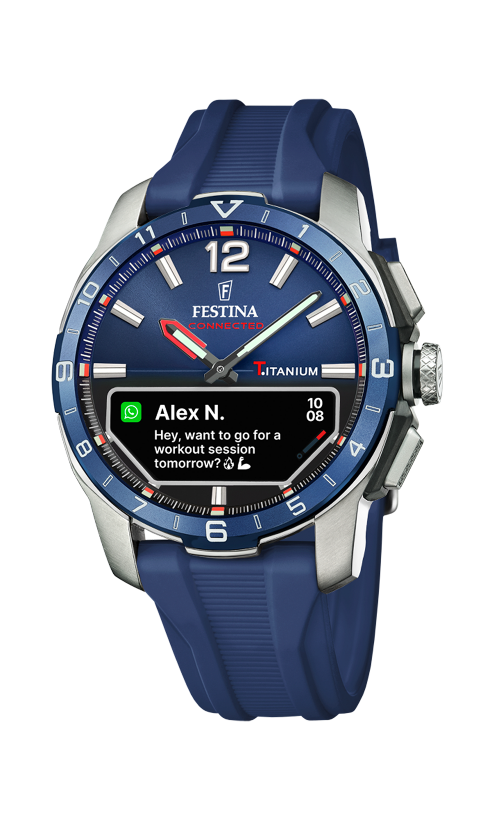 Festina Connected D F23000/E Hybrid-Herrenuhr mit Titangehäuse, blauem Zifferblatt, Saphirglas, 44 mm, EAN 8430622895609