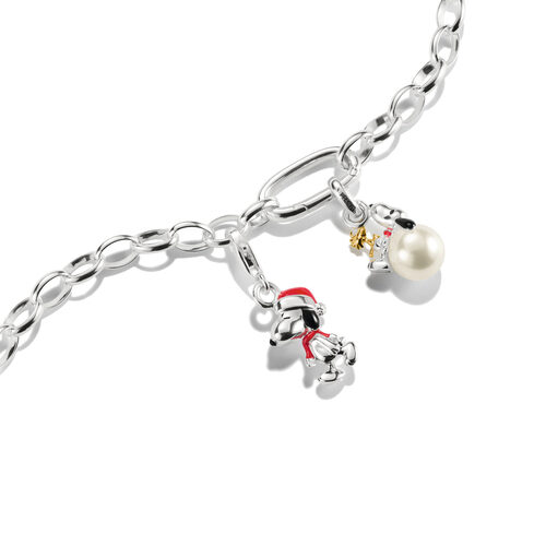 Charm-Anhänger Snoopy & Woodstock Perle PEANUTS 18k Vergoldung