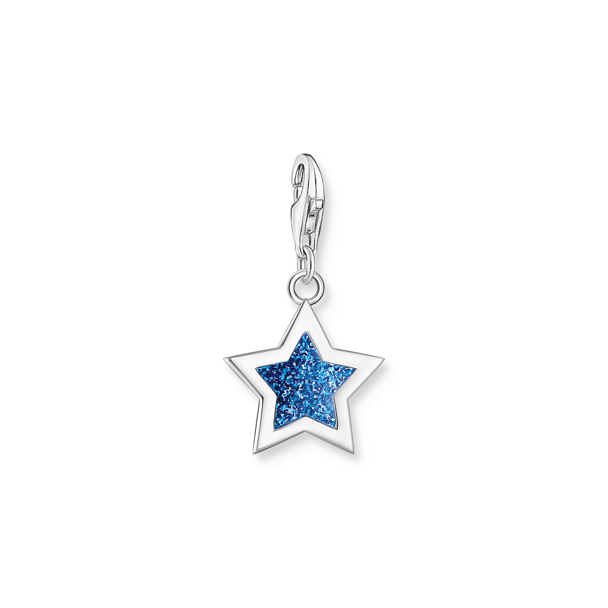 Thomas Sabo Charm Stern aus recyceltem 925 Sterling Silber mit dunkelblauer Kaltemaille und Karabiner, Modell 2055-007-32